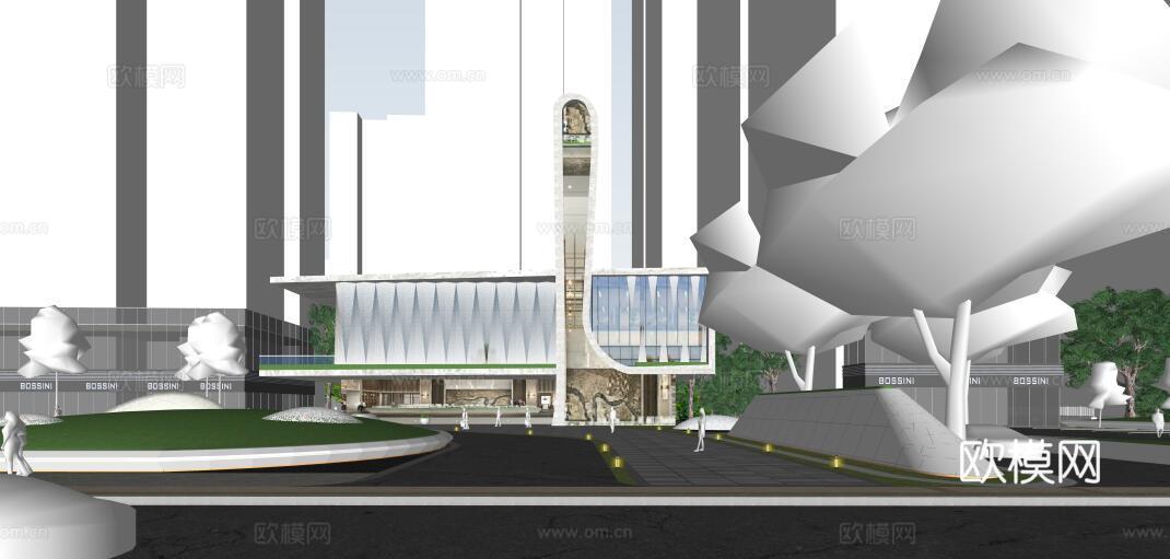 现代售楼处建筑外观su模型下载