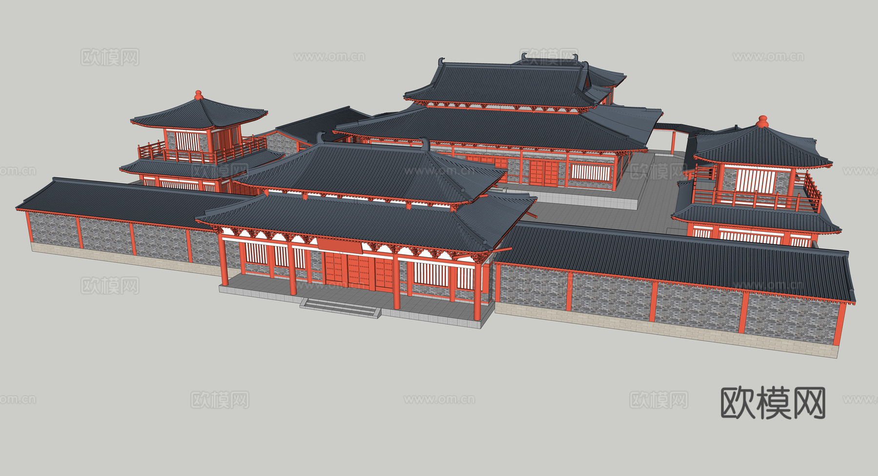 中式古建寺庙su模型下载
