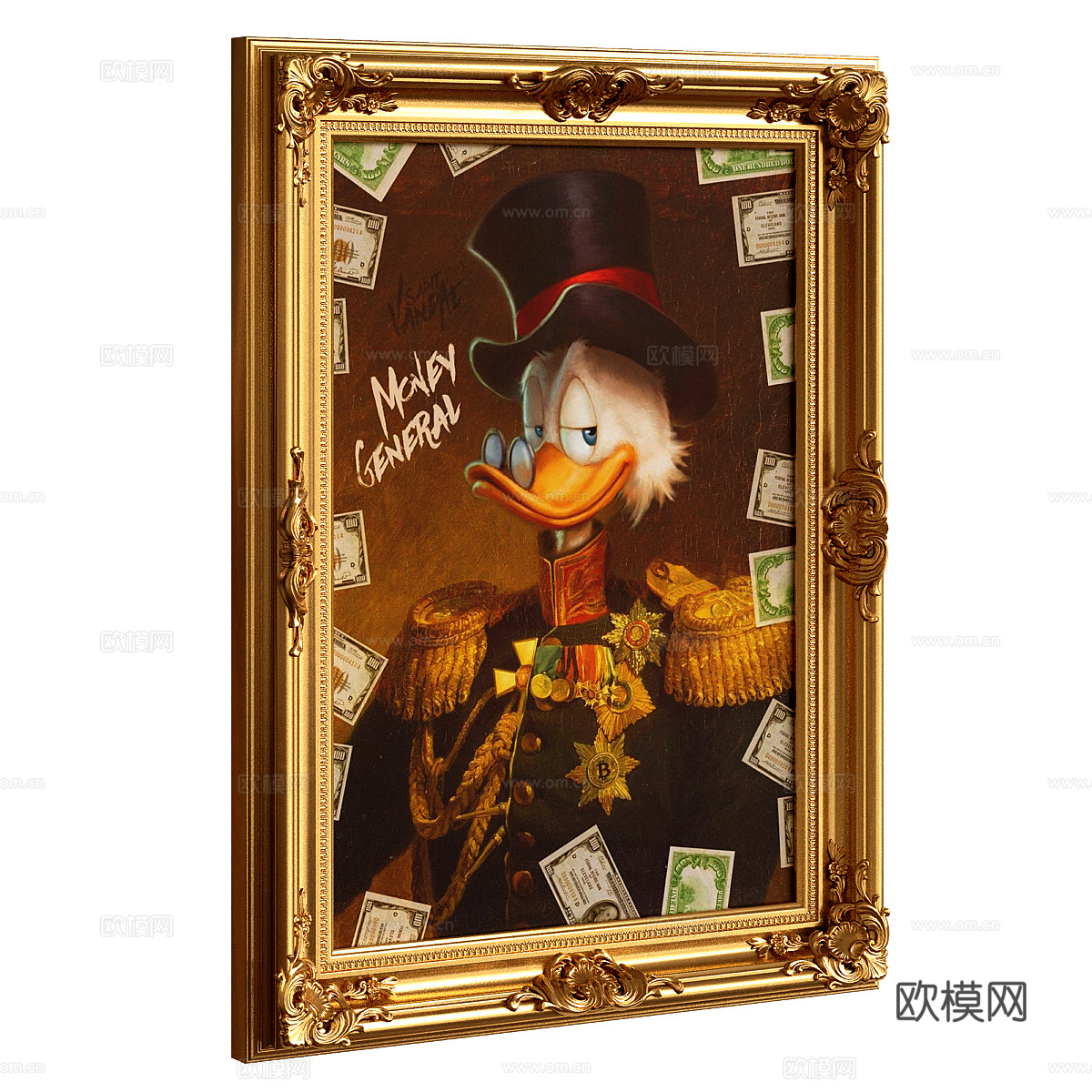 法式轻奢金框唐老鸭装饰挂画3d模型