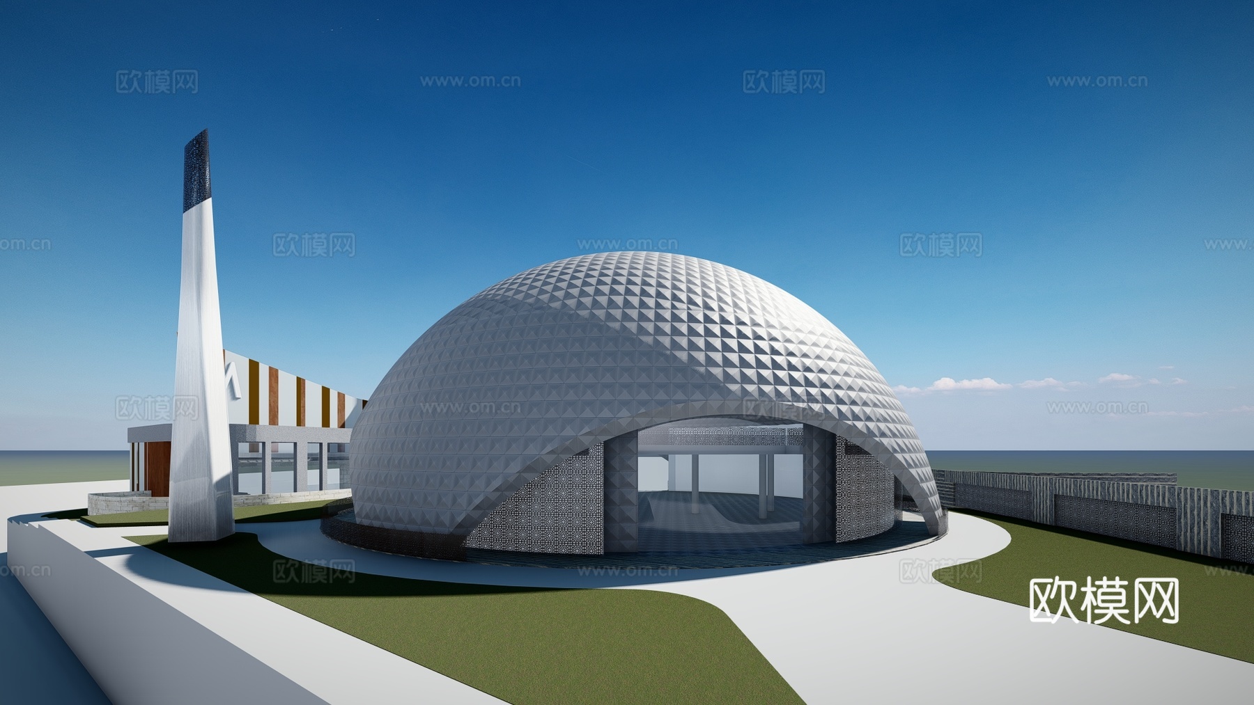 现代展馆建筑外观su模型下载