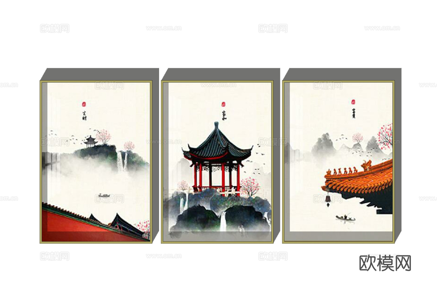 新中式水墨装饰画su模型下载