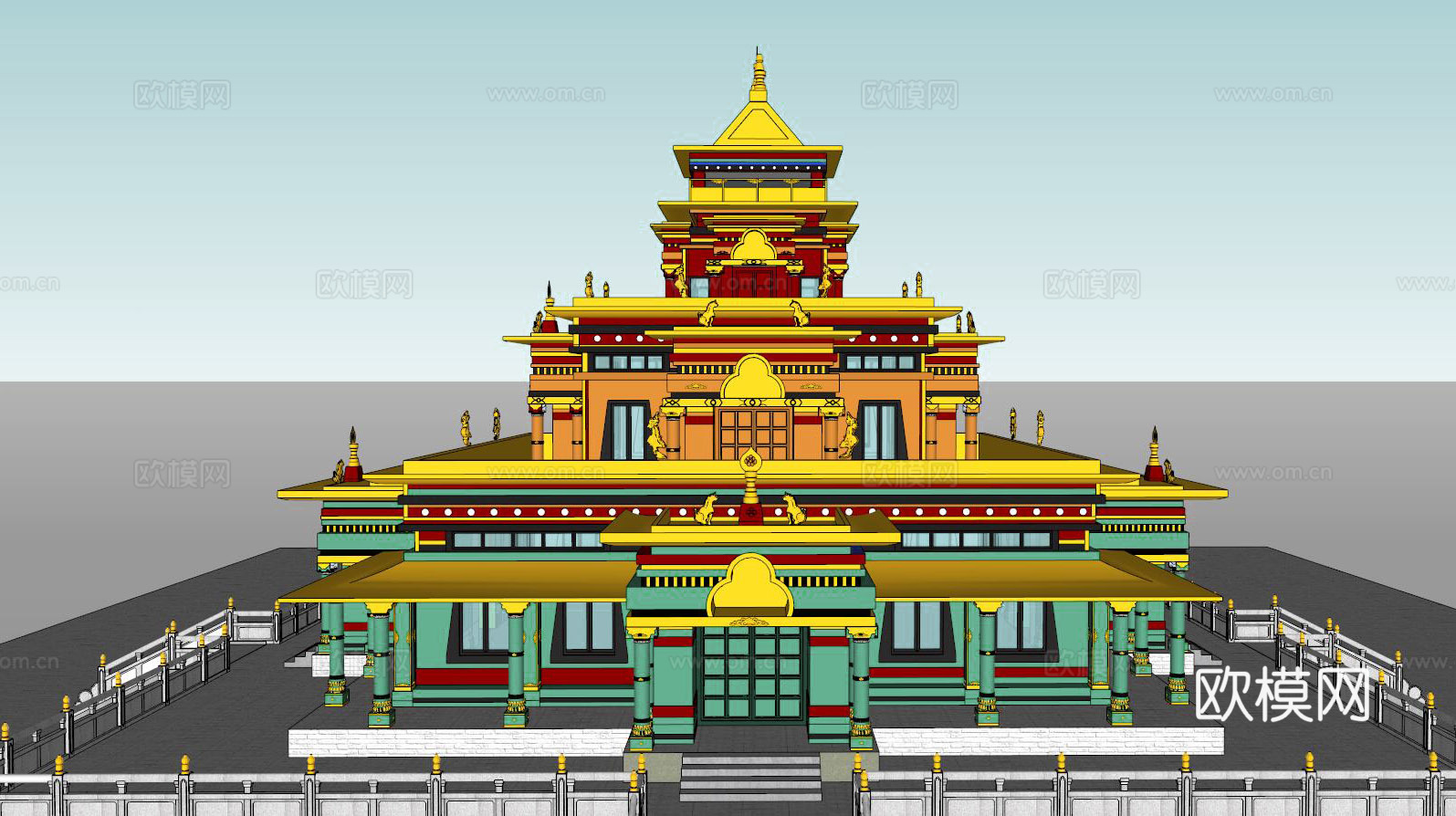 新中式寺院金殿su模型下载
