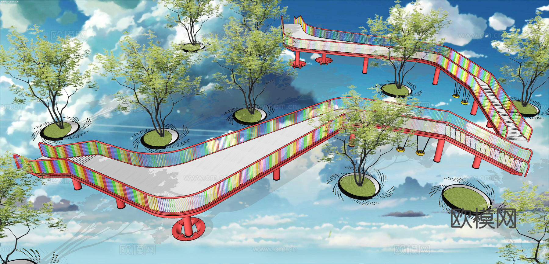 现代彩虹桥空中栈道观景桥su模型下载
