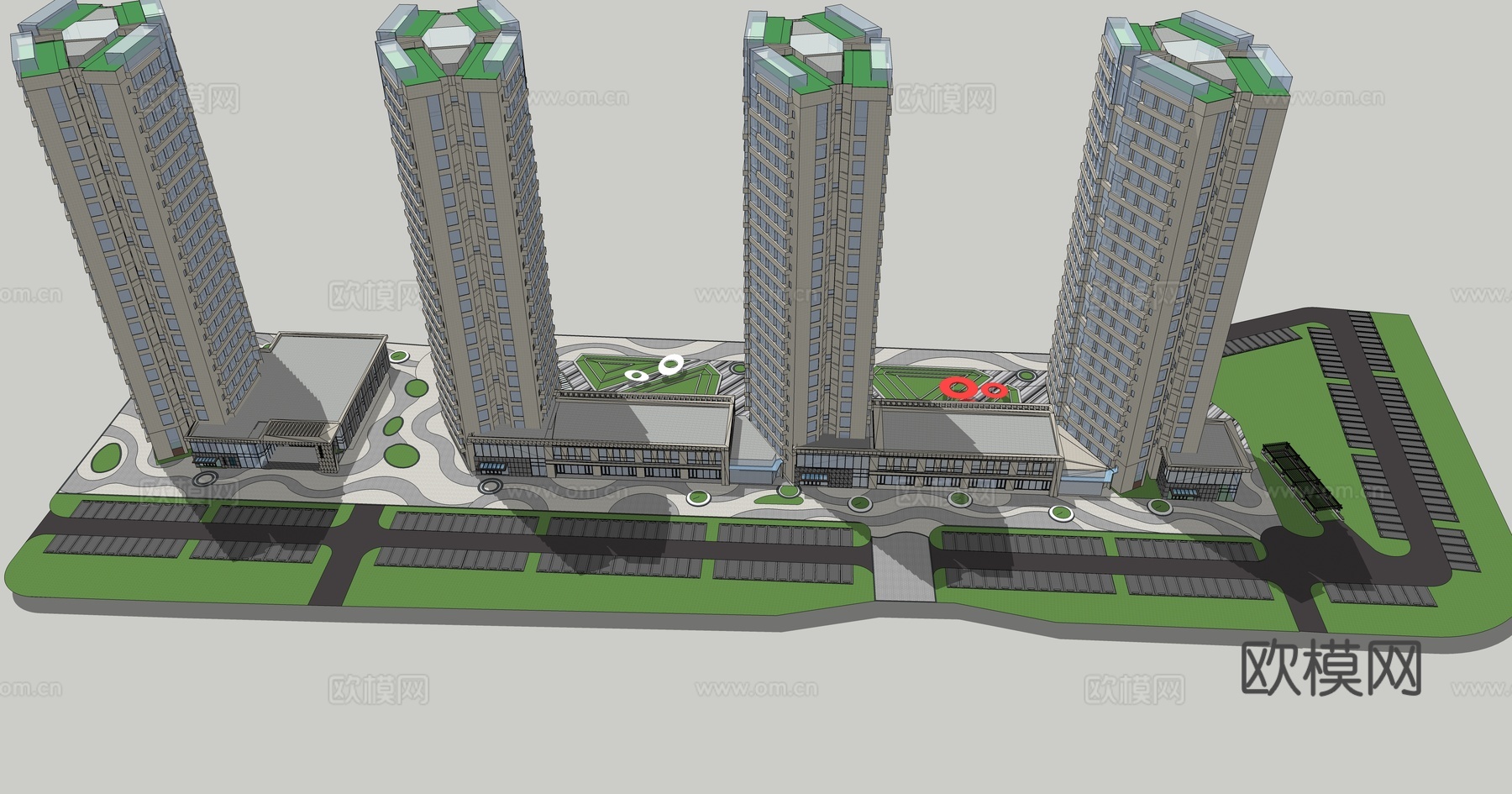 现代住宅楼外观su模型下载