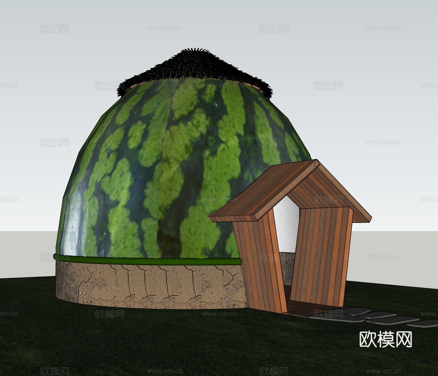 自然风西瓜棚屋su模型下载