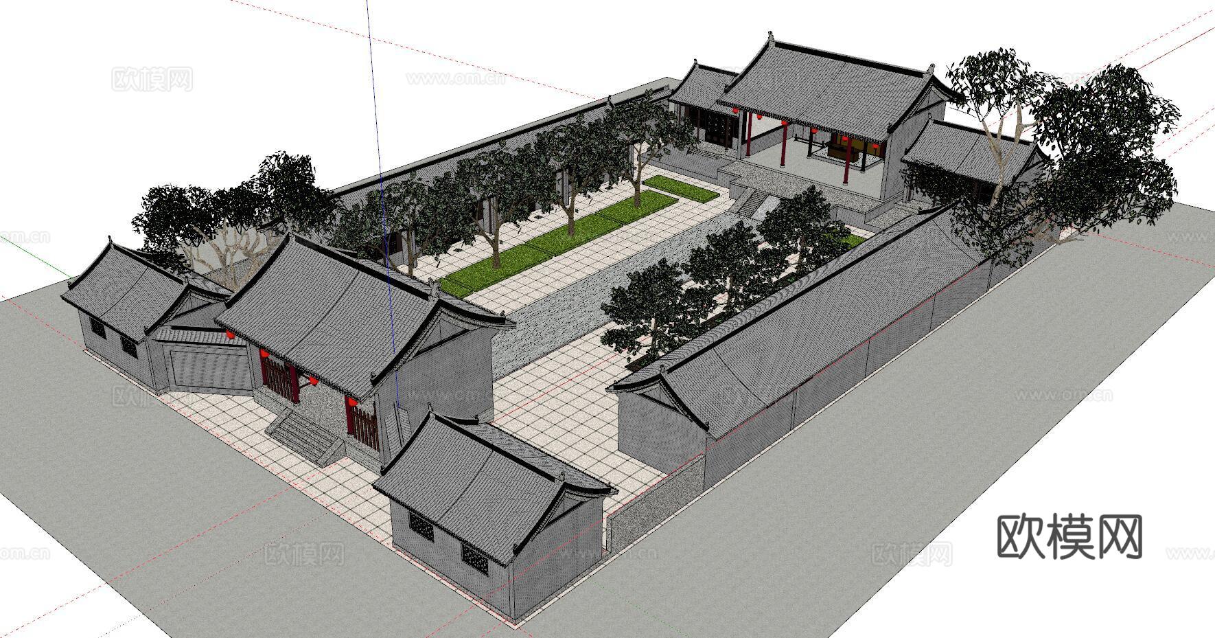 中式四合院su模型下载