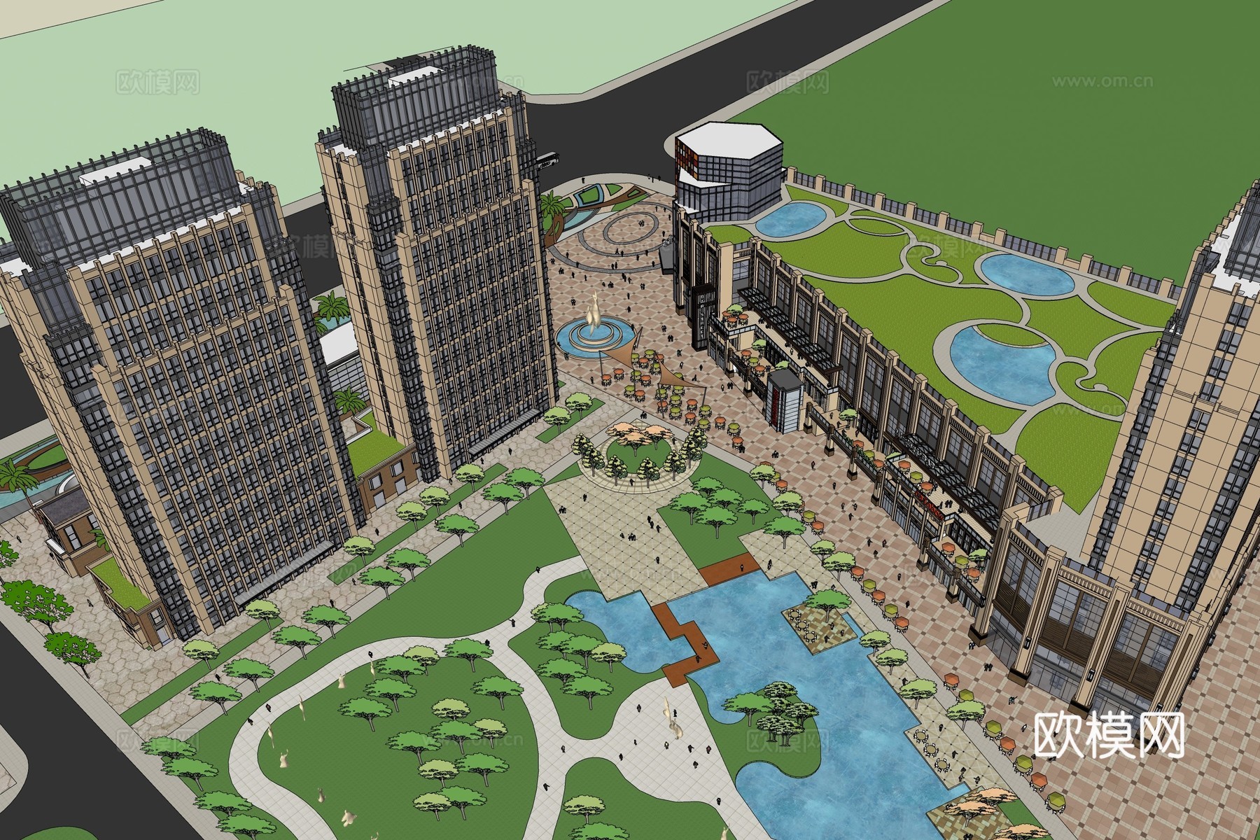 现代商业街su模型下载下载（渲染图5）