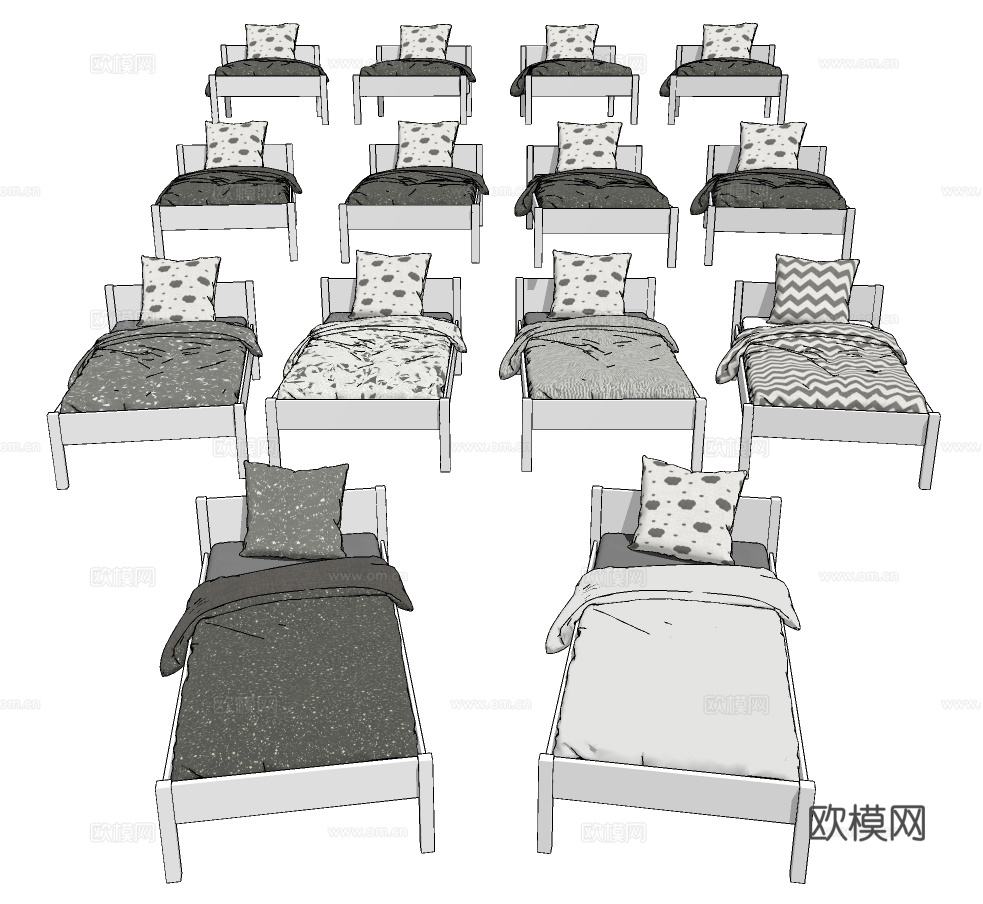 现代儿童单人床su模型下载