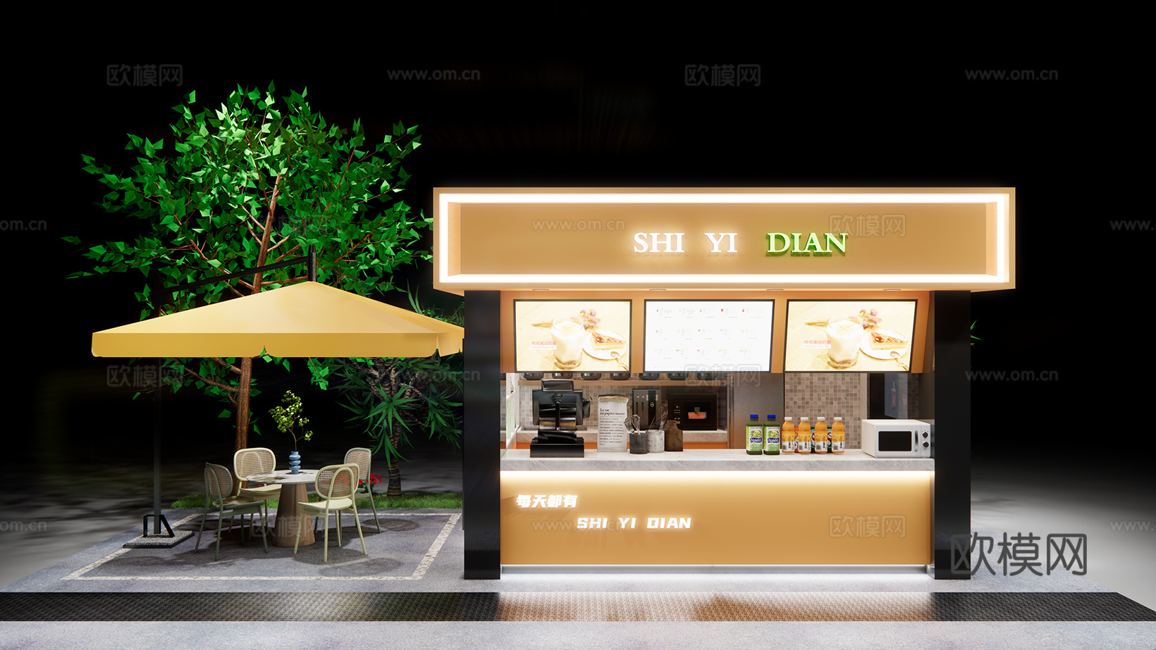现代奶茶店su模型下载
