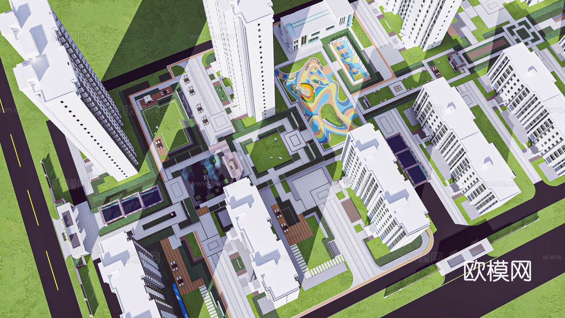 现代住宅小区建筑外观su模型下载