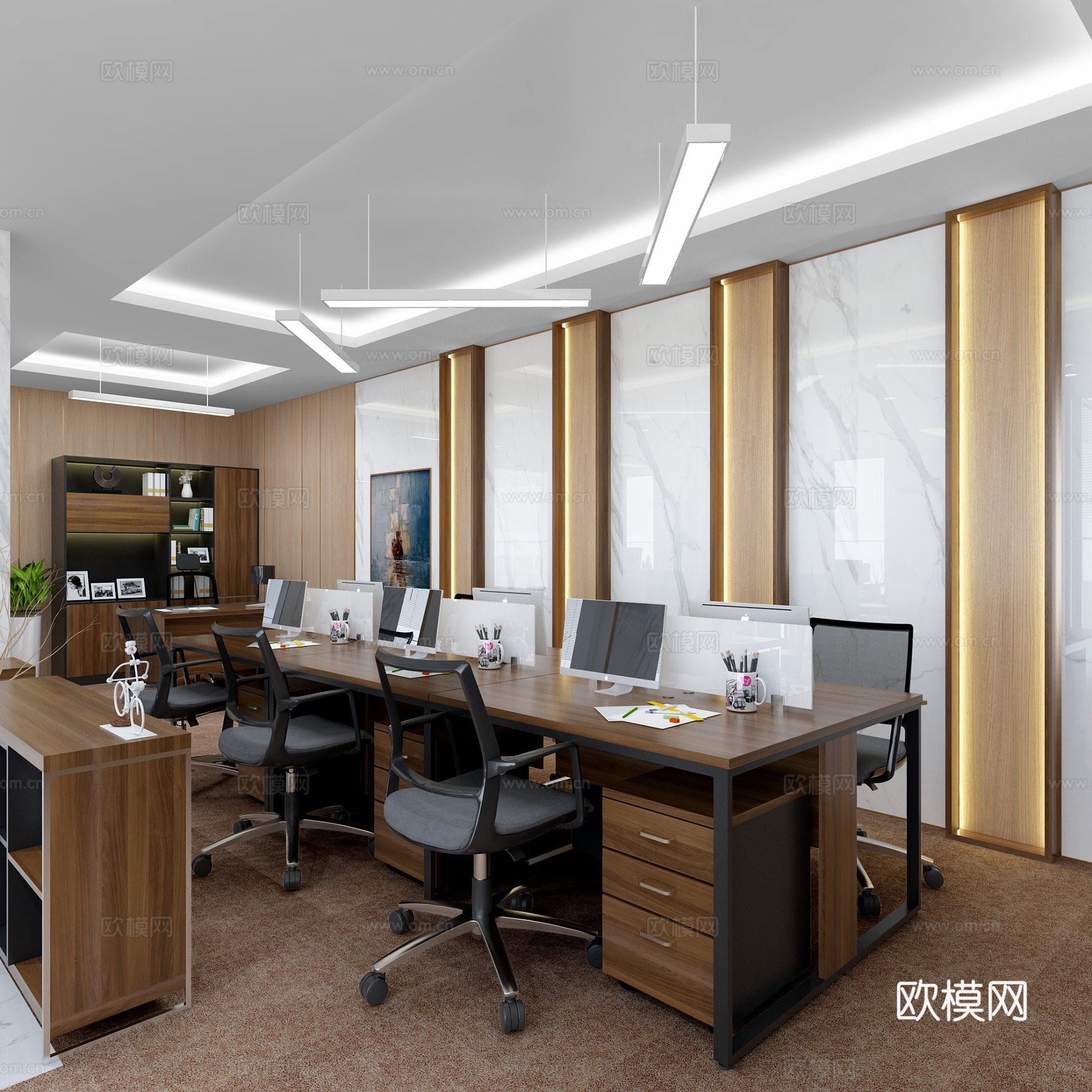 现代敞开式办公室su模型下载