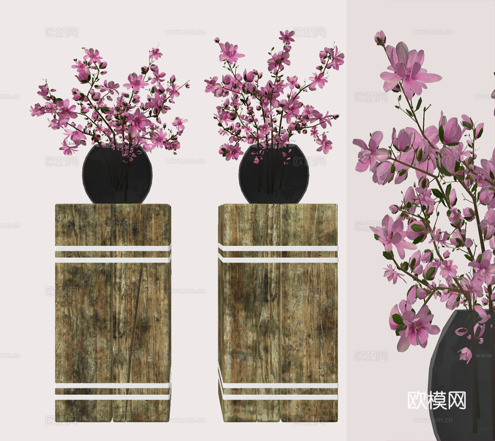 现代花艺花瓶插花su模型下载