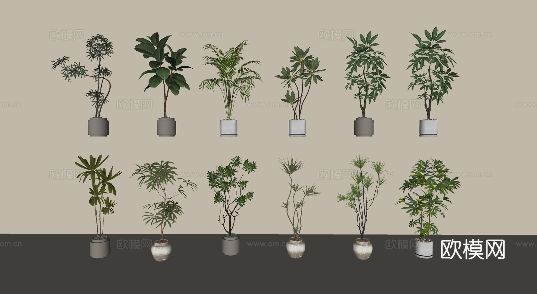 现代盆栽盆景绿植su模型