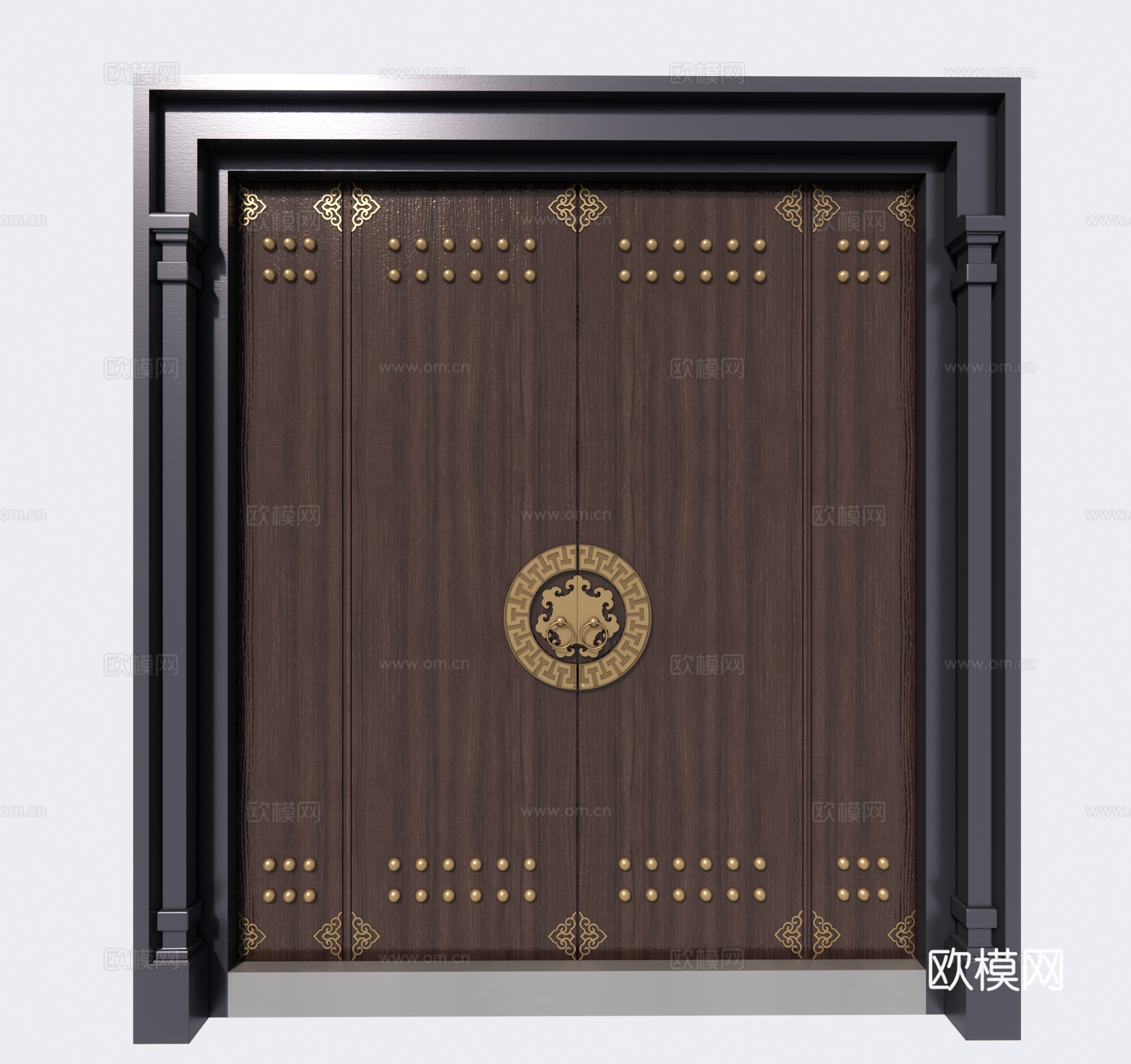 中式大门双开门su模型下载