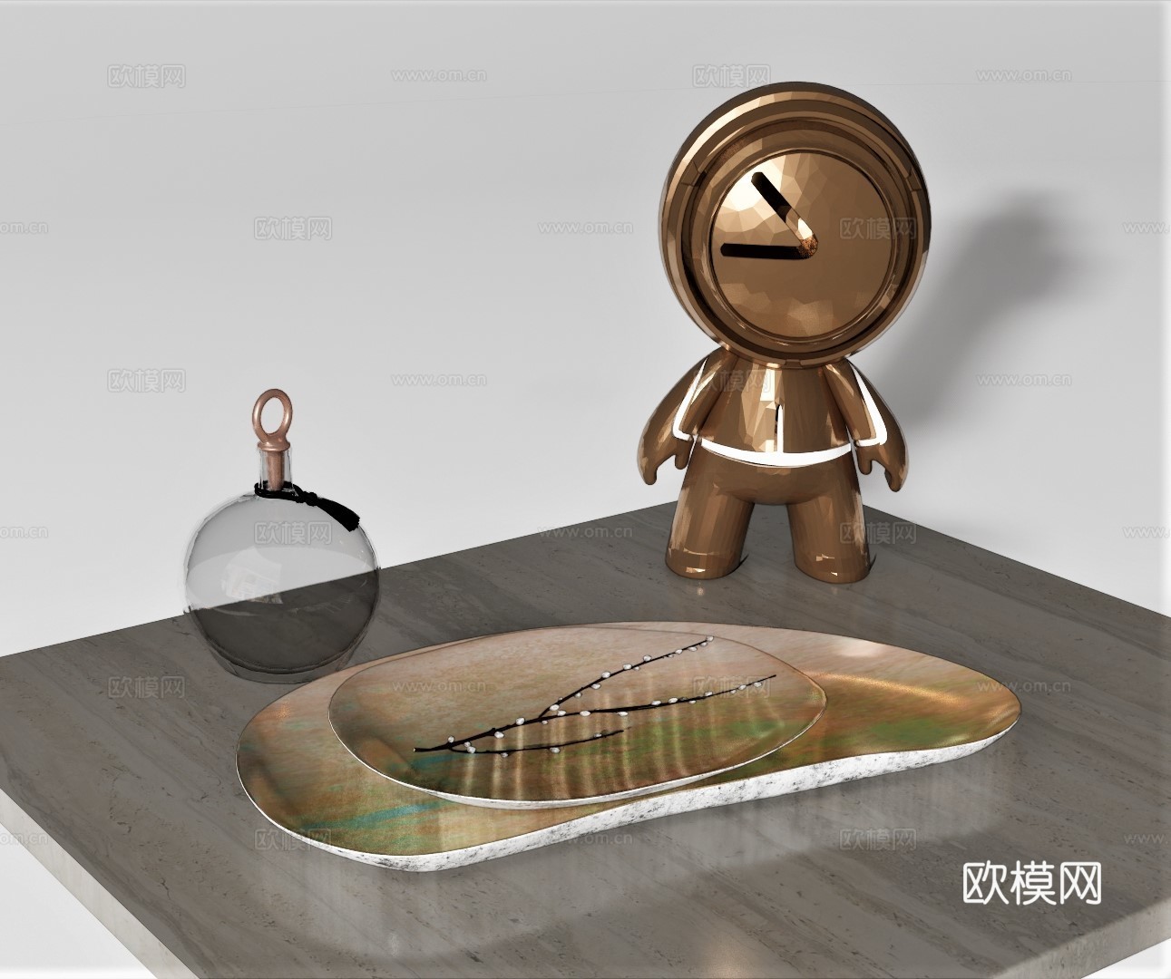 现代玻璃瓶盘子摆件su模型下载