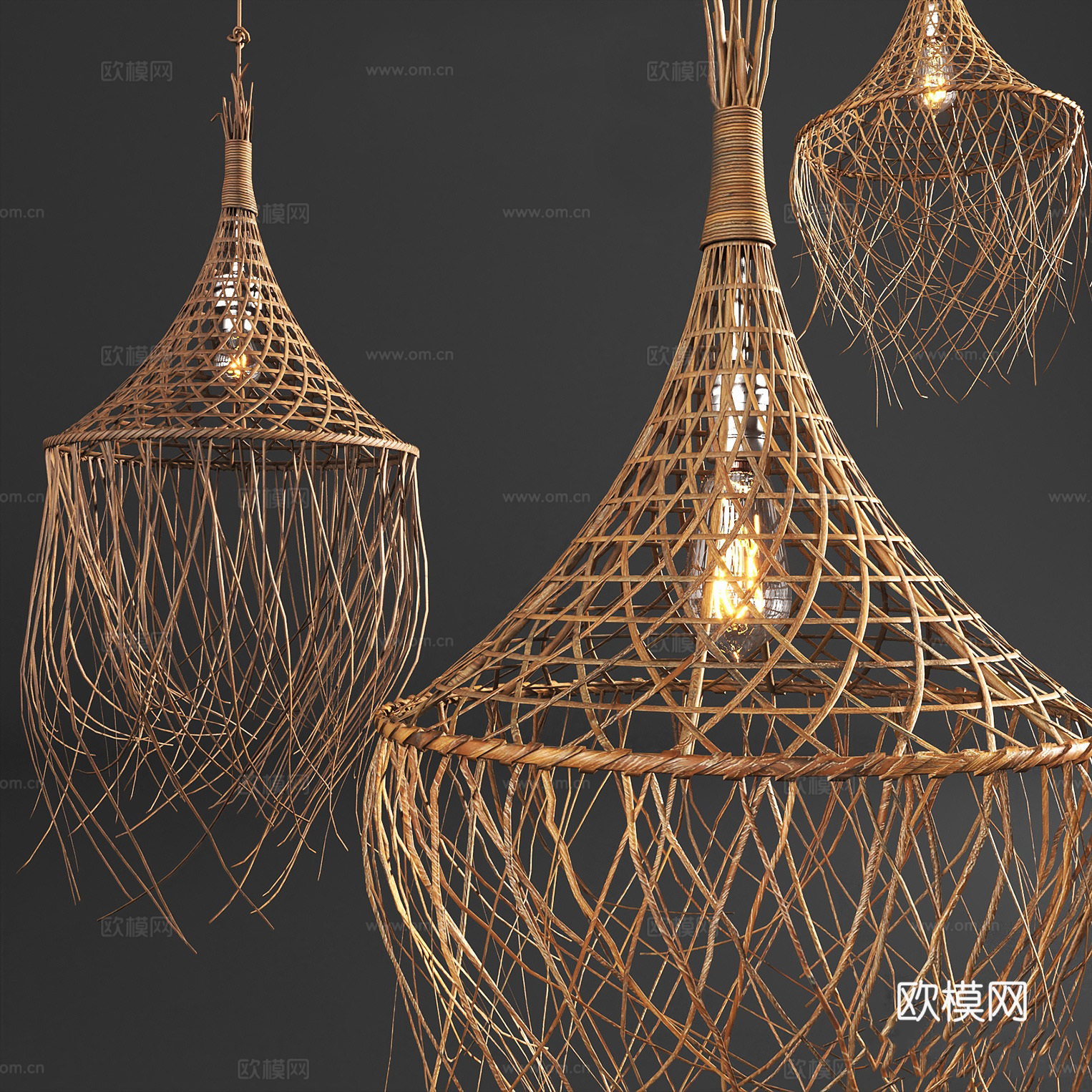 自然风藤艺吊灯su模型下载