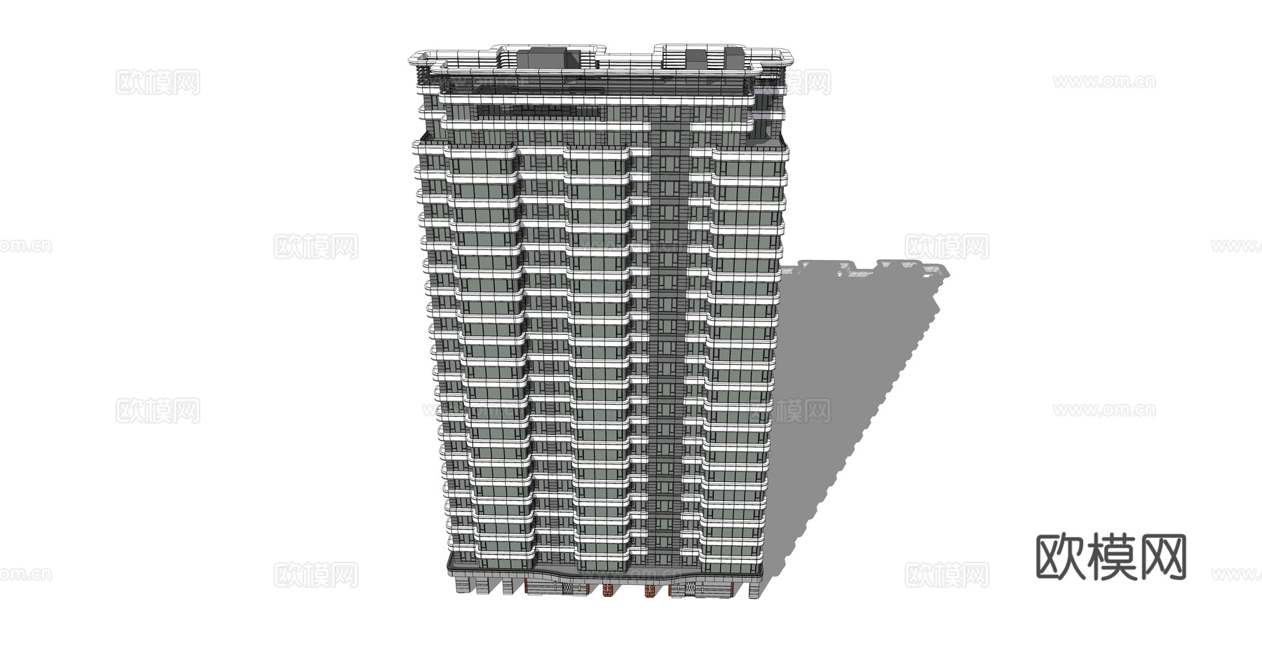 现代高层住宅楼外观su模型下载