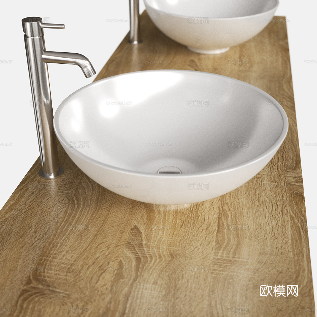 新中式原木风双台盆浴室柜3d模型