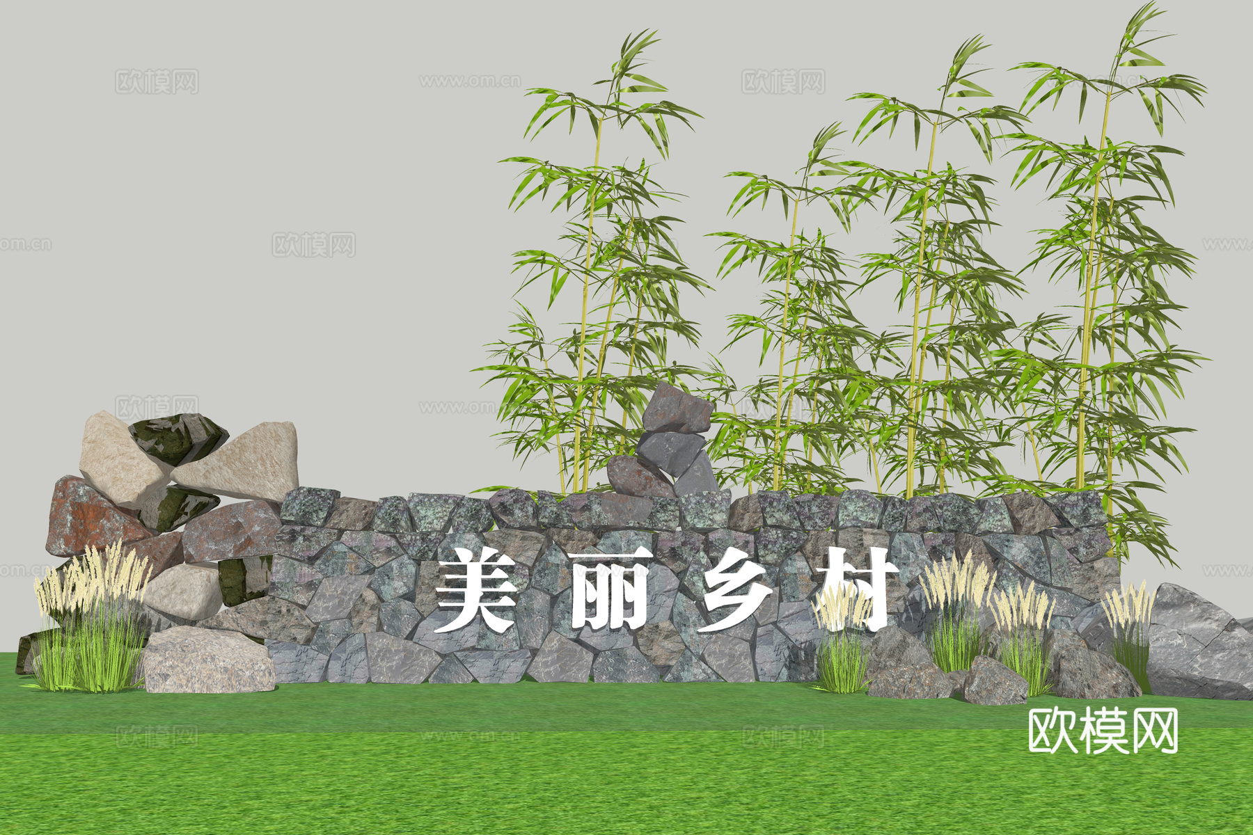 新中式乡村景墙小品su模型下载