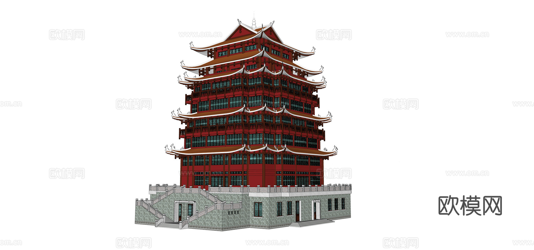 中式古建寺庙塔楼su模型下载