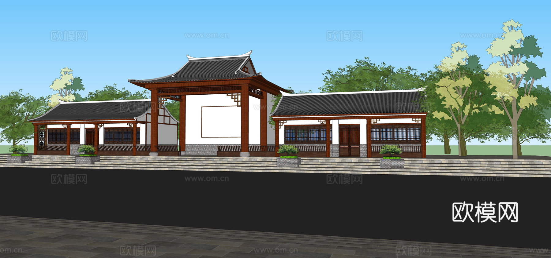 中式古建戏台su模型下载
