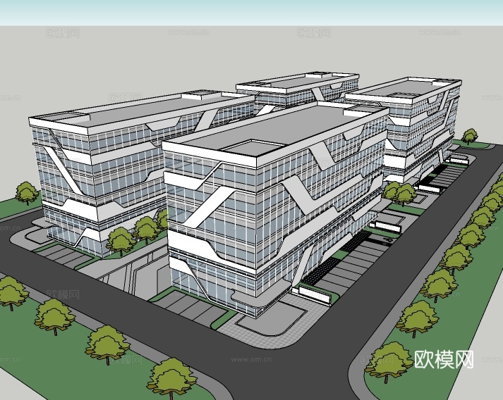 现代厂房建筑外观su模型下载
