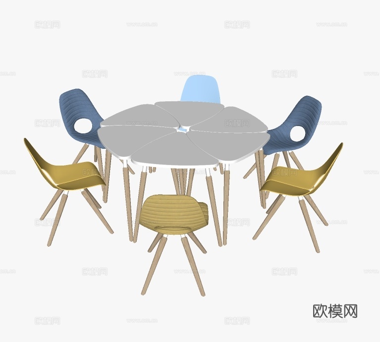 现代班台办公桌椅su模型下载