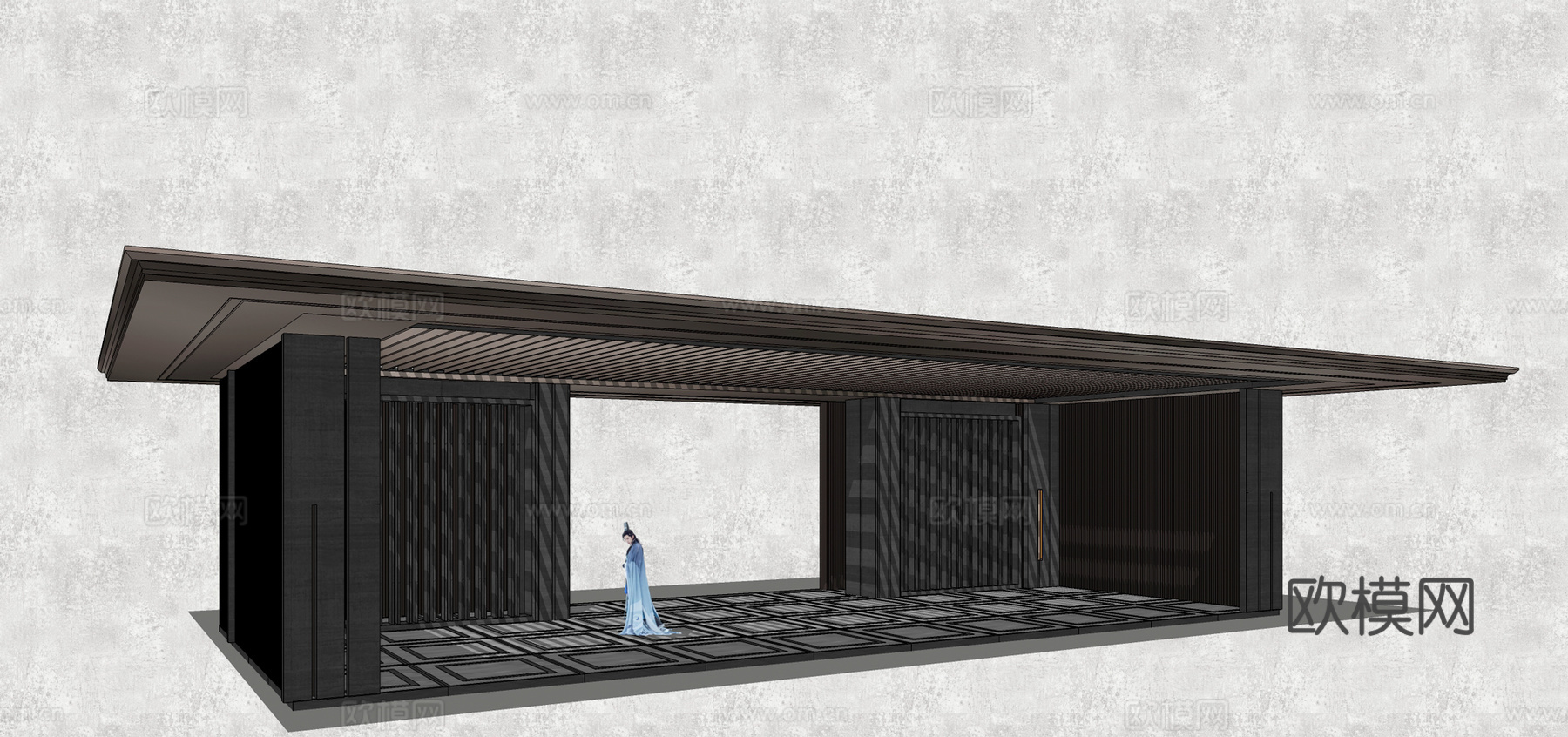 新中式廊架凉亭su模型下载