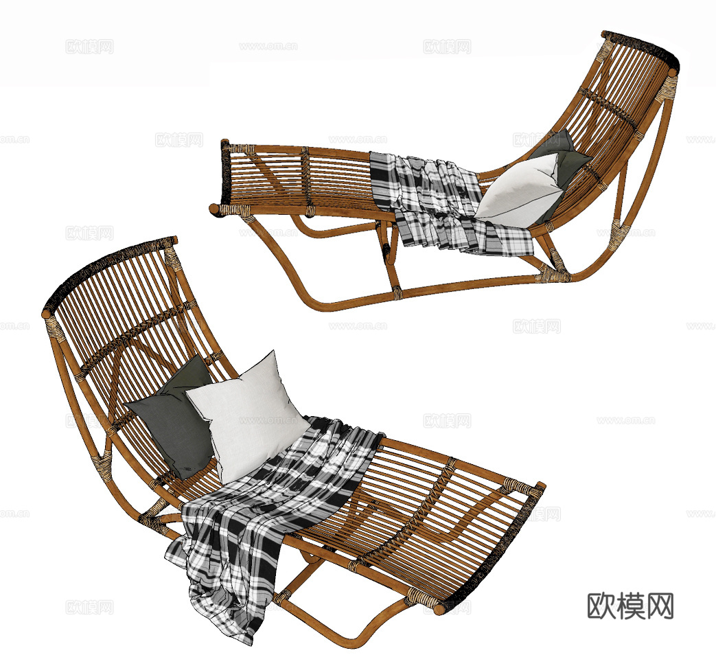 现代藤编休闲躺椅su模型下载