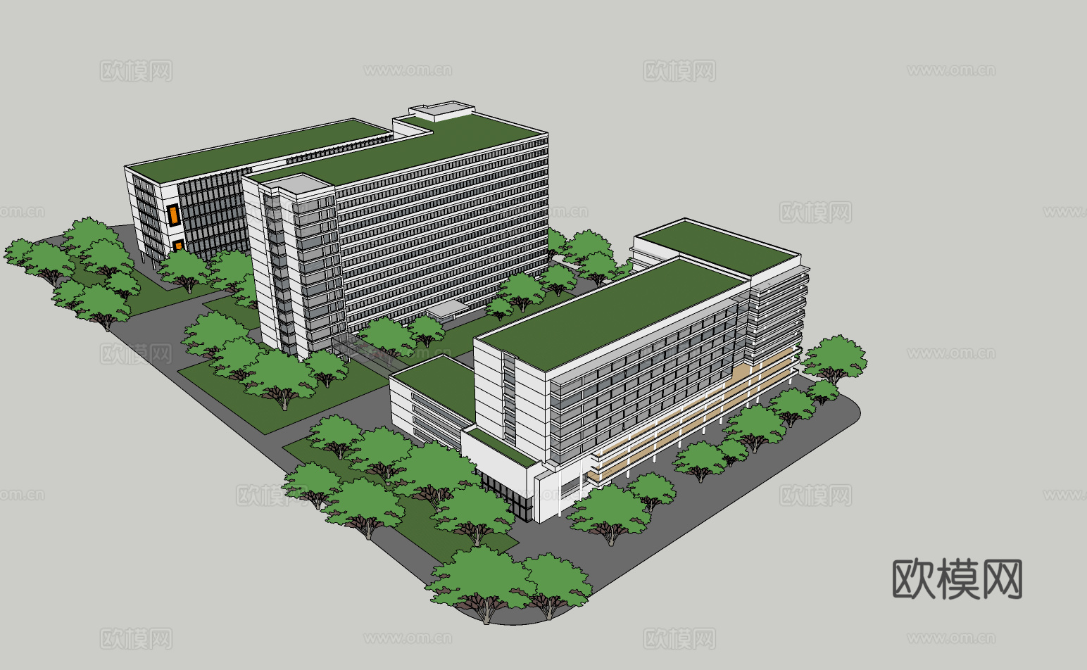 现代医院建筑外观su模型下载