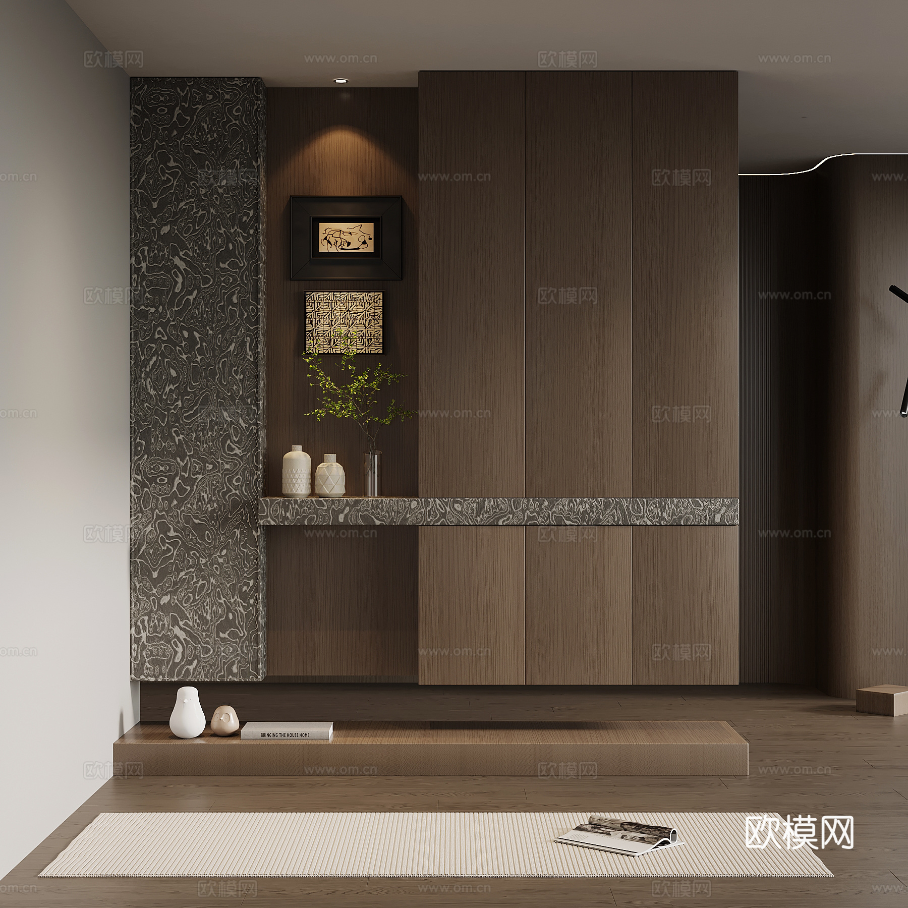 意式极简玄关柜 入户鞋柜 玄关背景3d模型