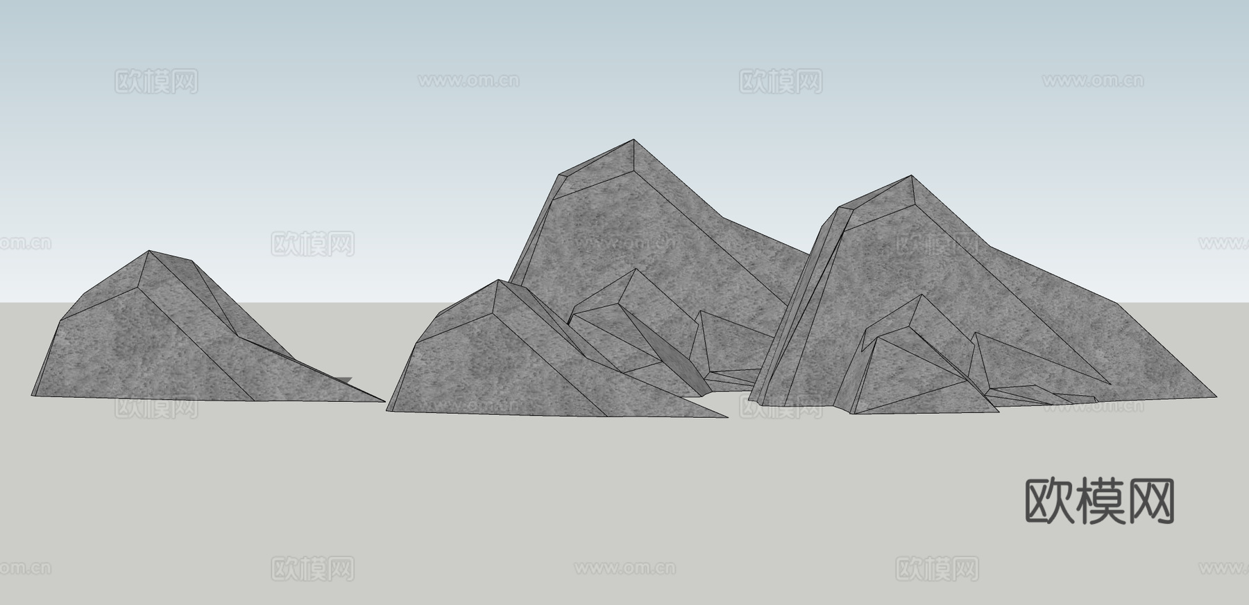 自然风山石片石su模型下载