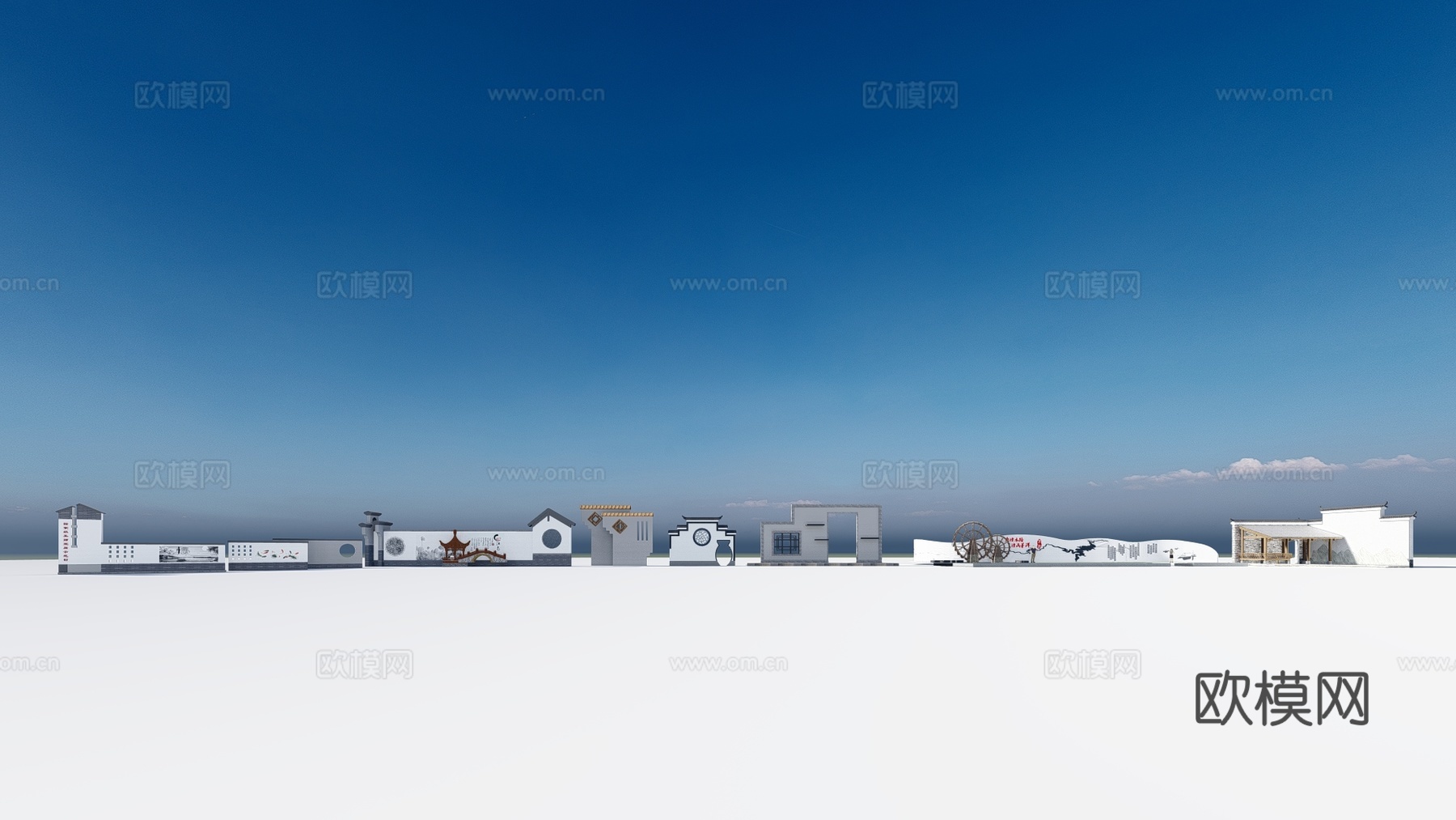 新中式徽派景墙文化墙su模型下载