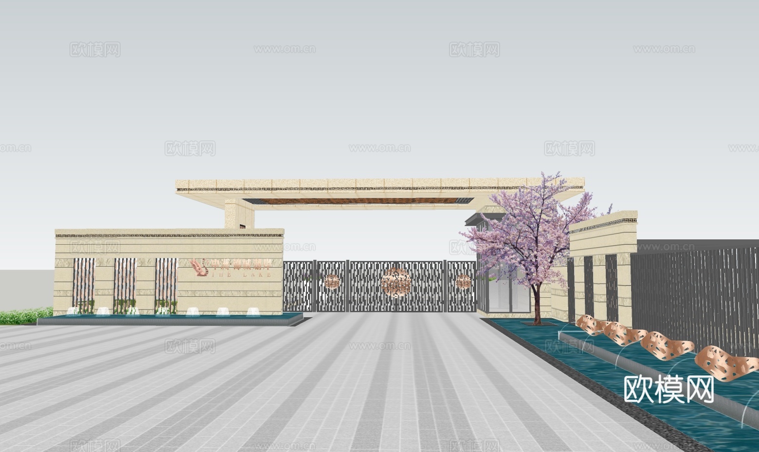 现代小区大门su模型下载