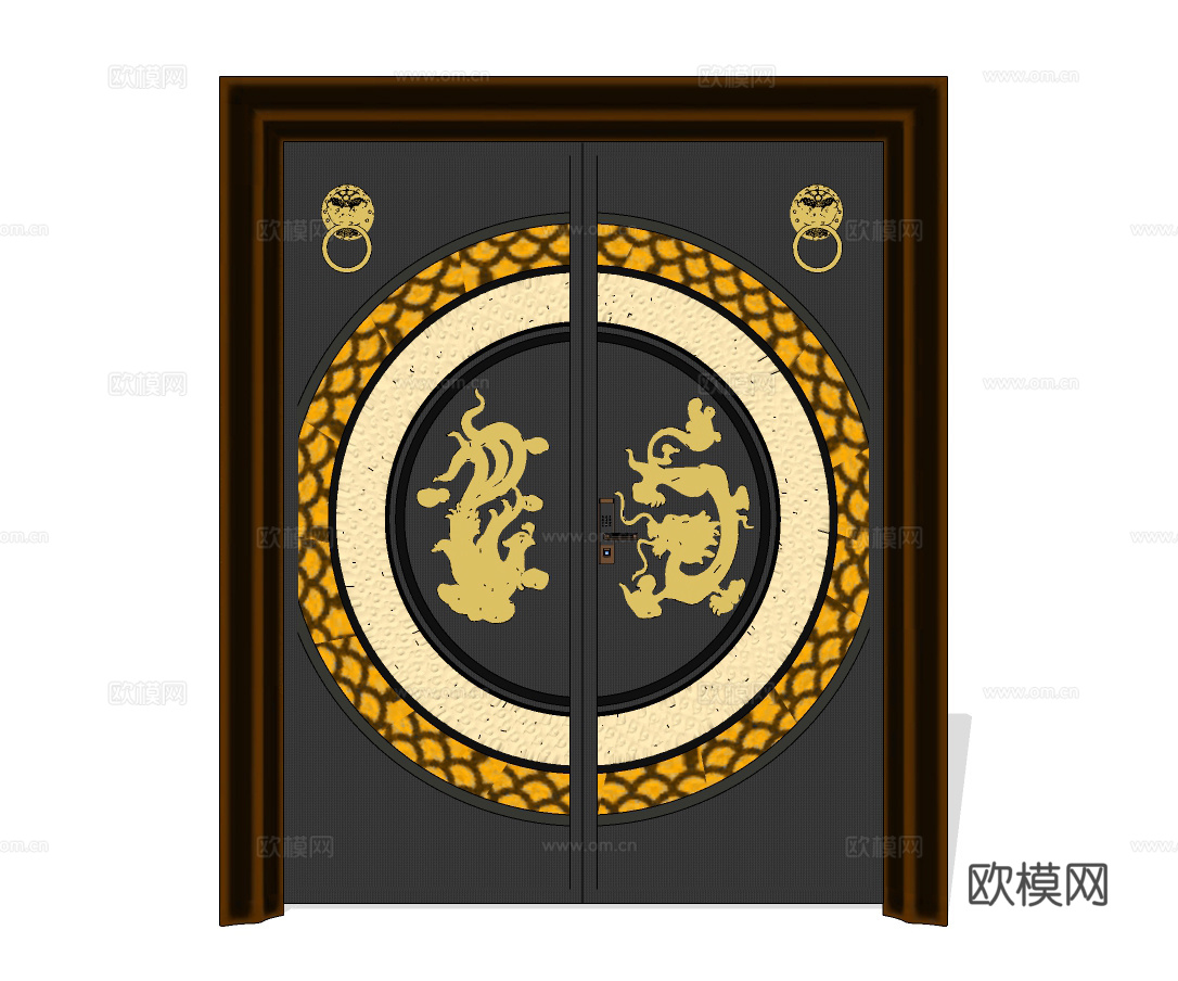 新中式雕花双开大门su模型下载