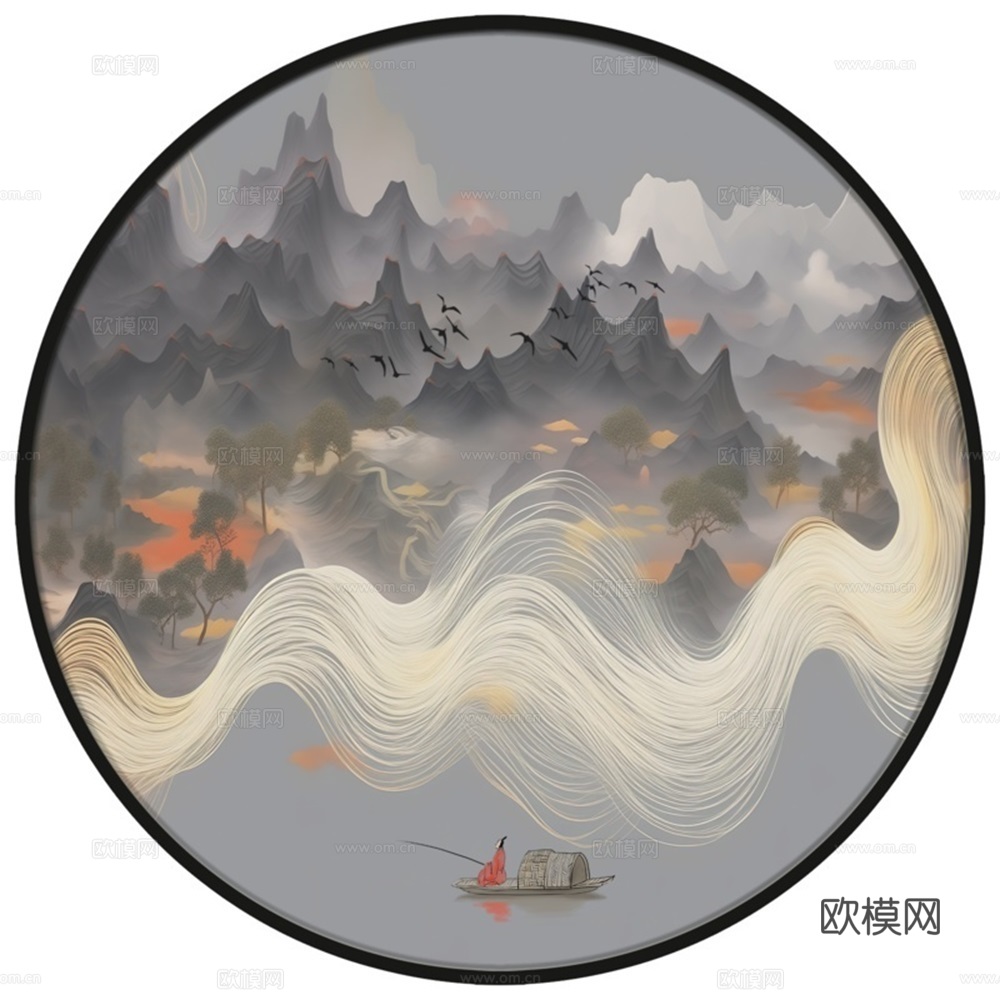新中式圆形装饰画