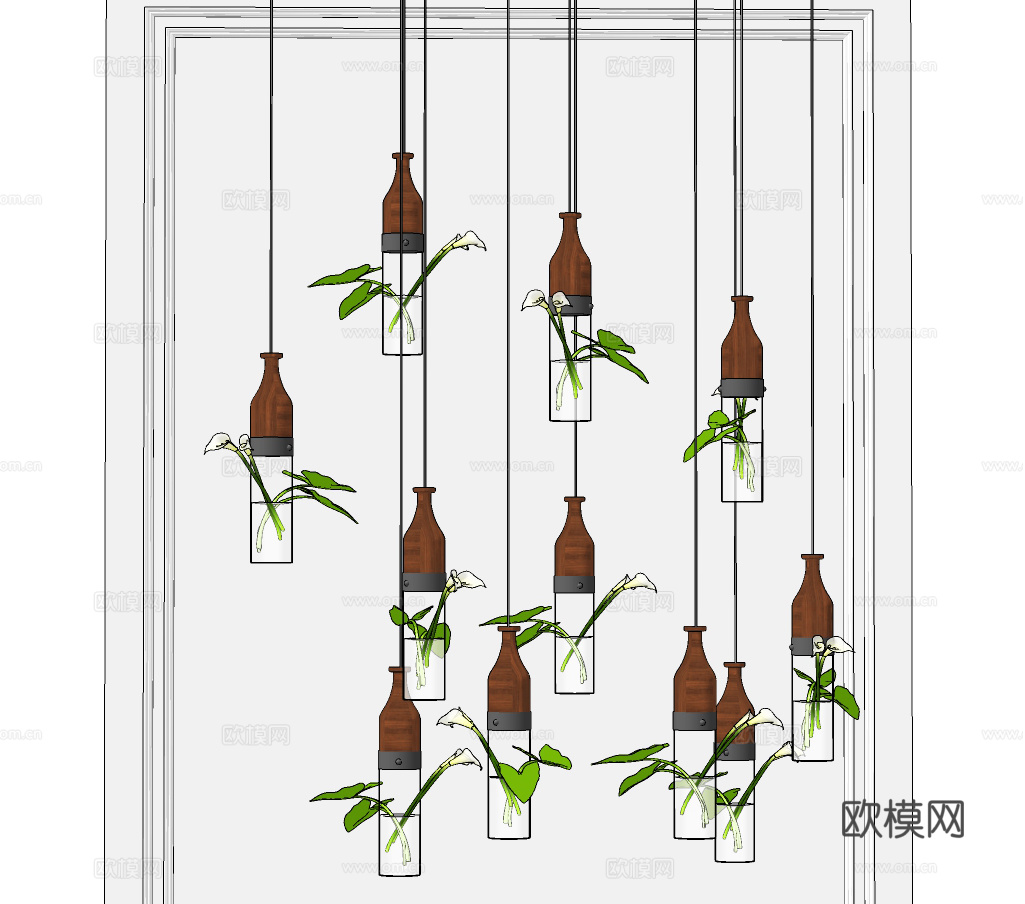 北欧绿植花瓶装饰灯su模型下载