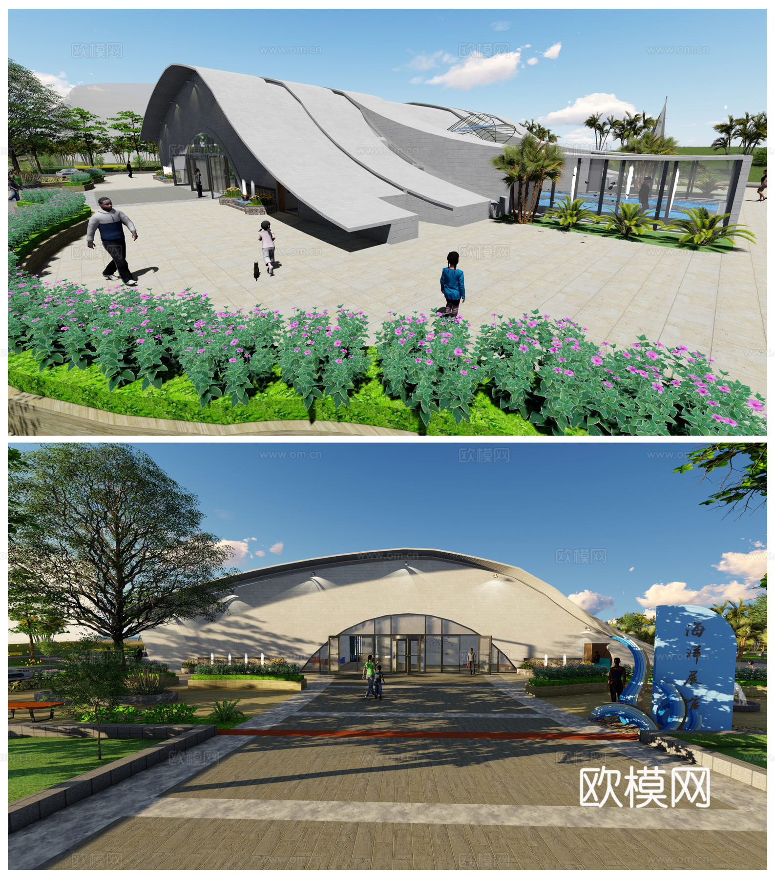 现代博物馆文化馆建筑外观su模型下载