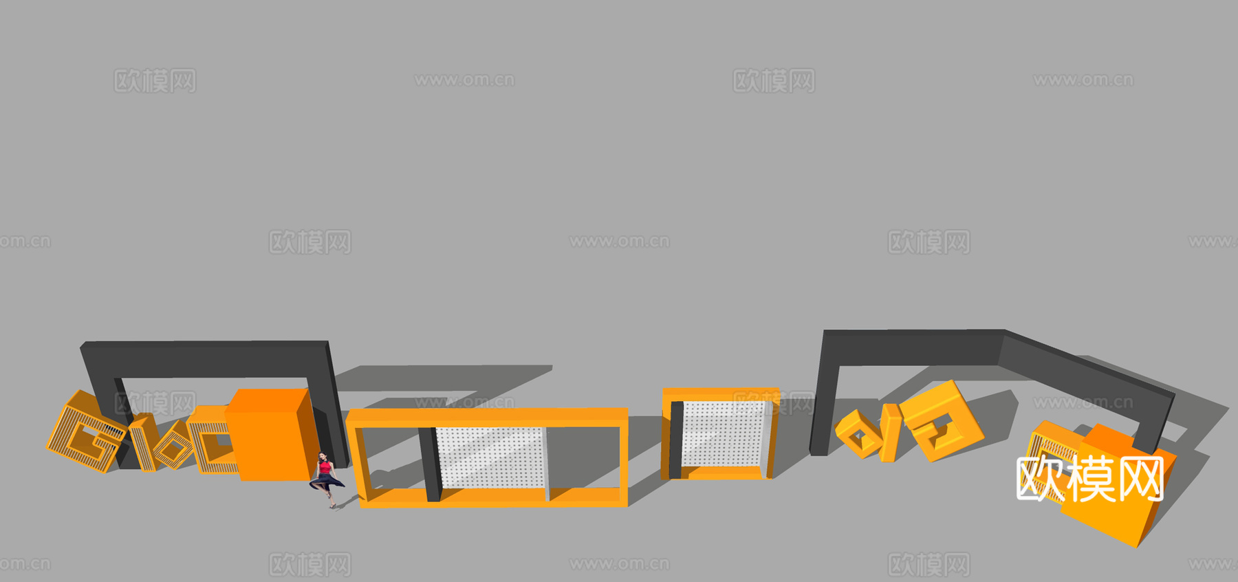 现代几何雕塑小品su模型下载