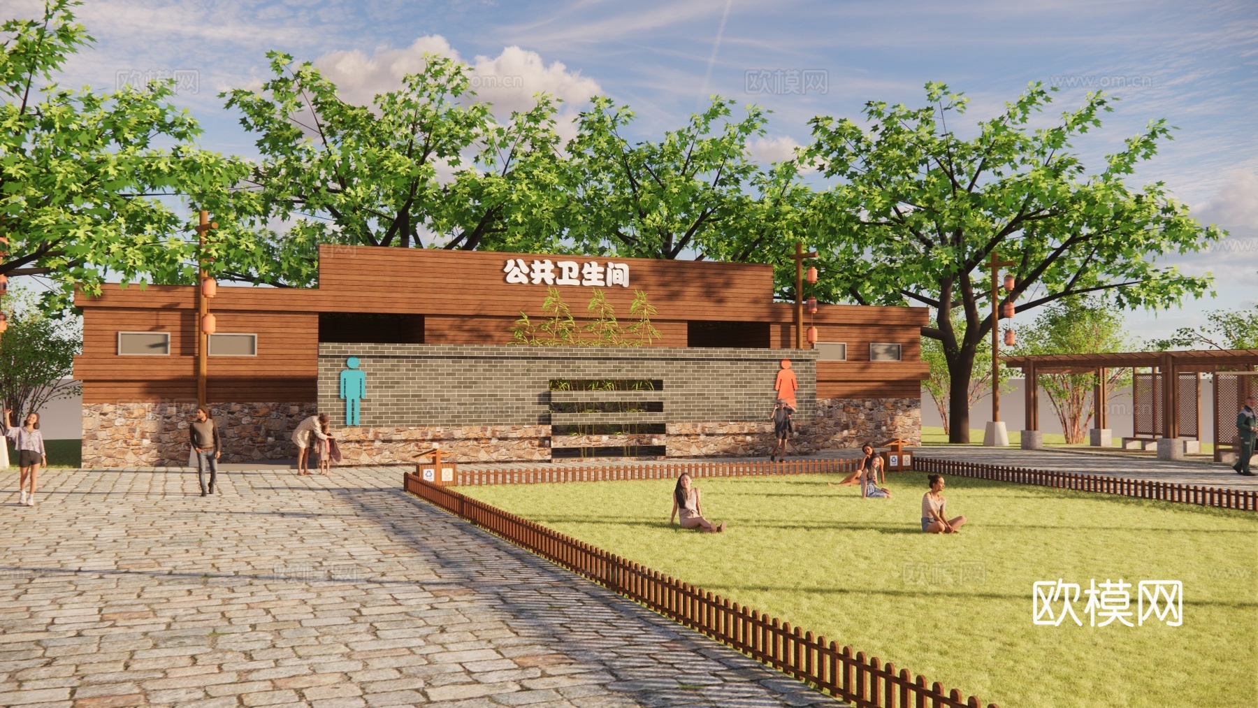 新中式公厕建筑外观su模型下载