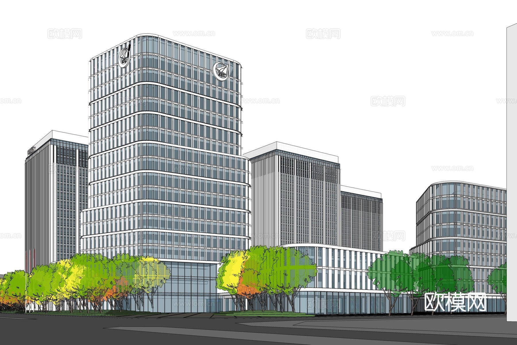 现代产业园建筑外观su模型下载