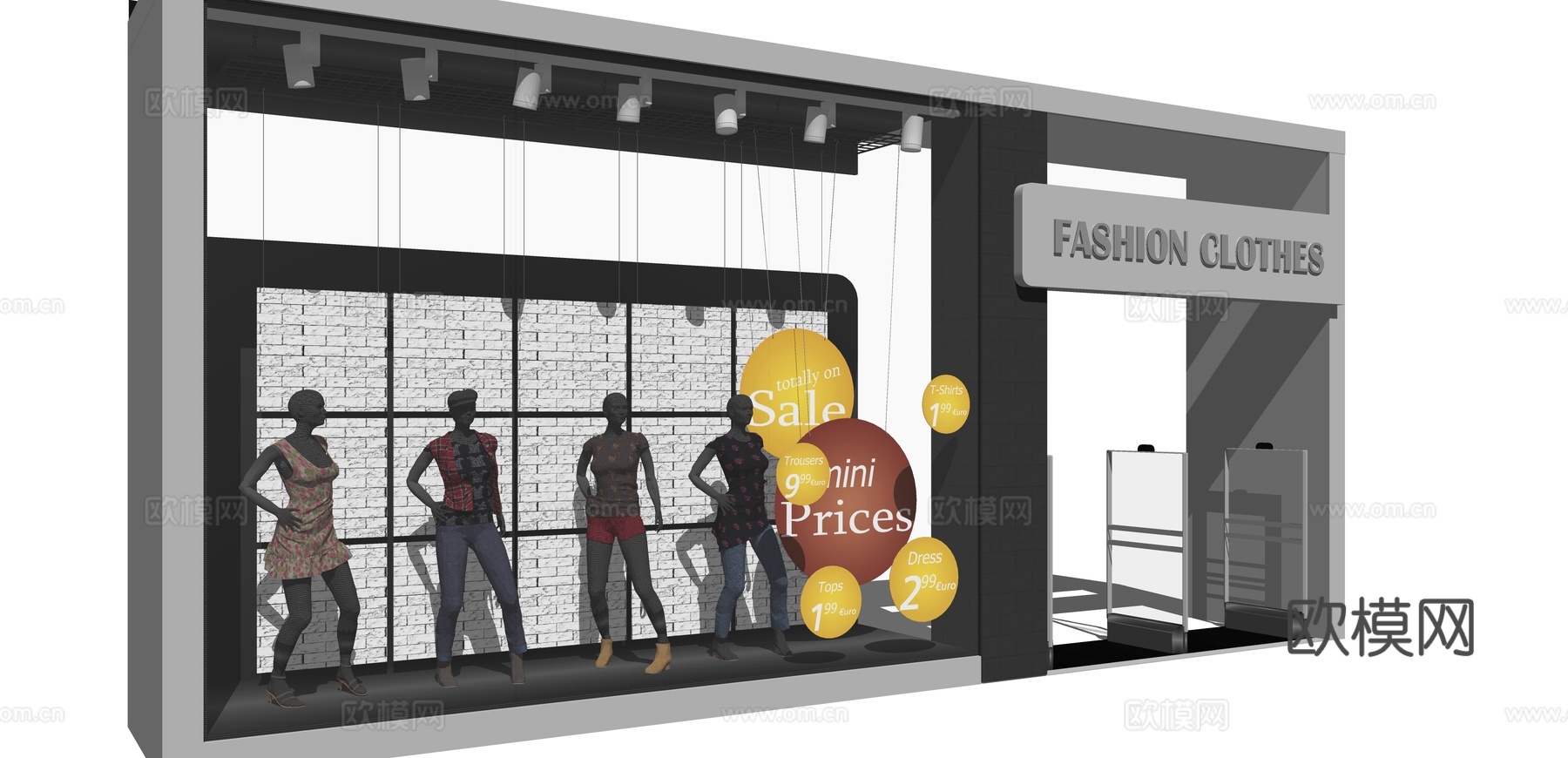 现代服装店橱窗su模型下载