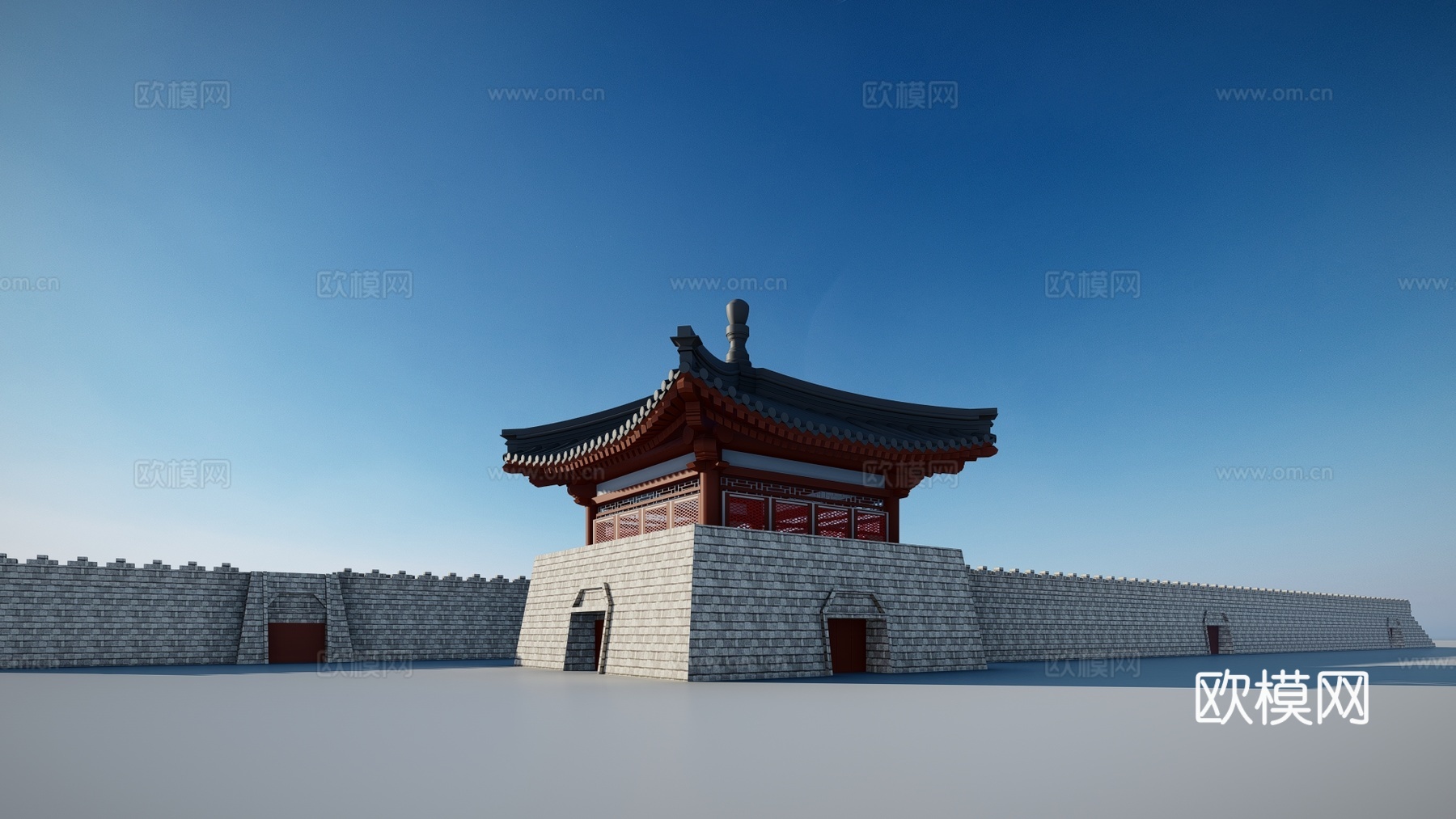 中式古建城墙城门楼su模型下载