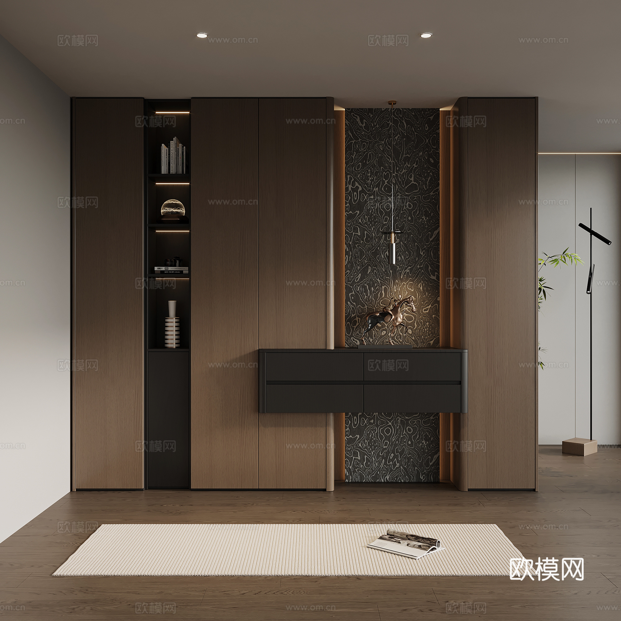 意式极简玄关柜 入户鞋柜 玄关背景3d模型