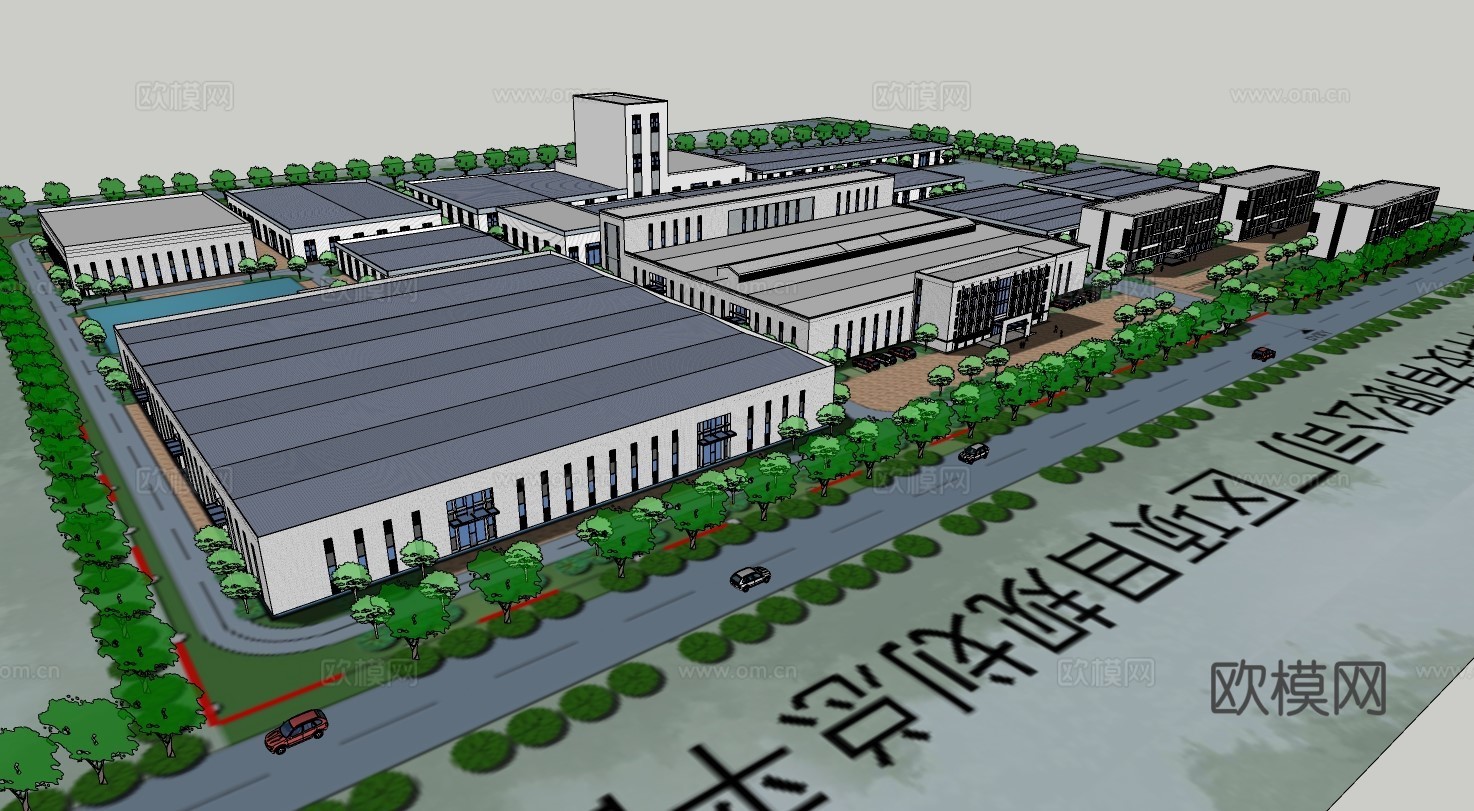 现代厂区建筑外观su模型下载