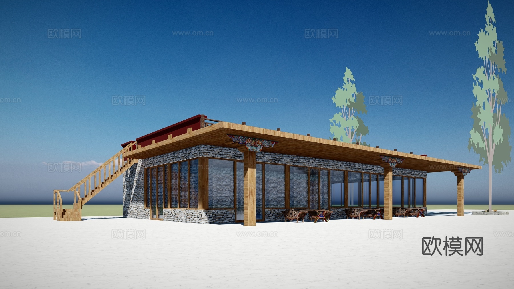 现代藏式建筑外观su模型下载