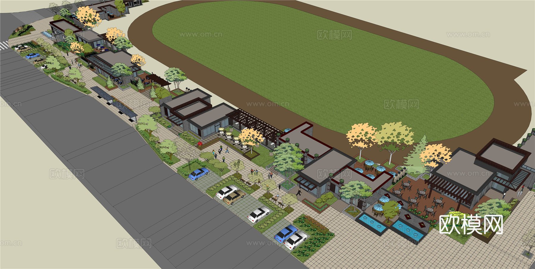 现代商业街su模型下载下载（渲染图2）