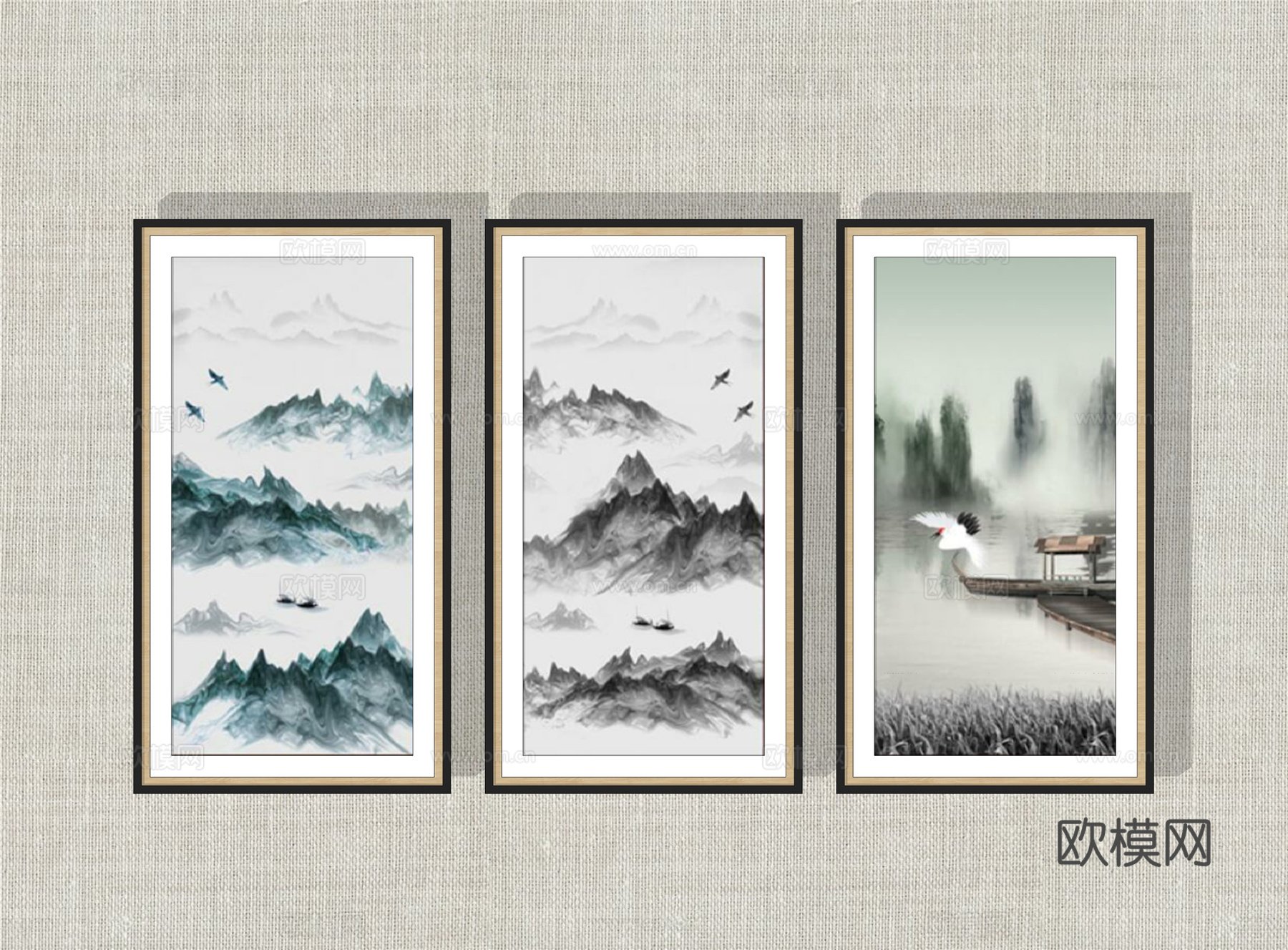 新中式装饰挂画su模型下载