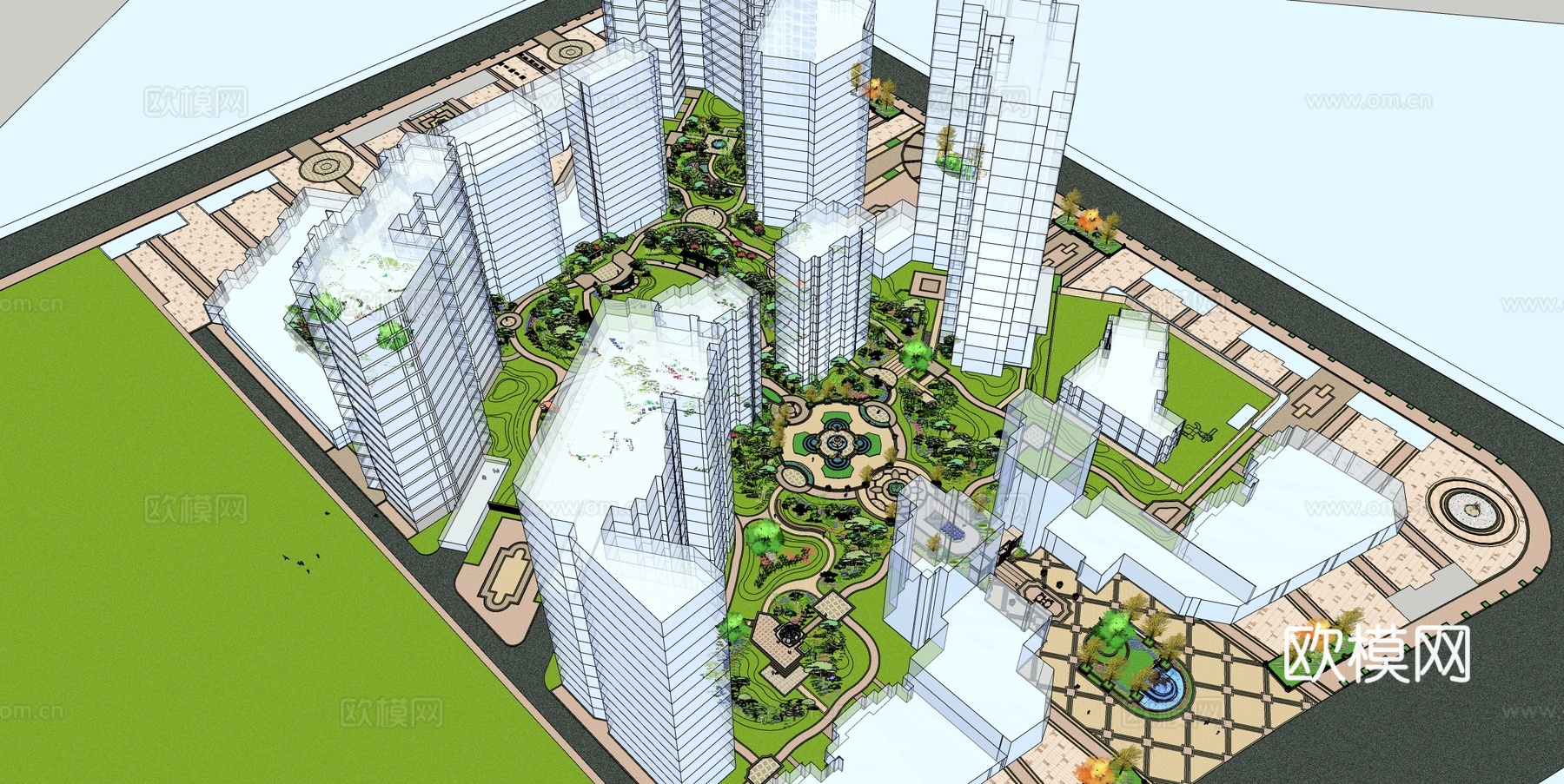 现代小区公园景观su模型下载