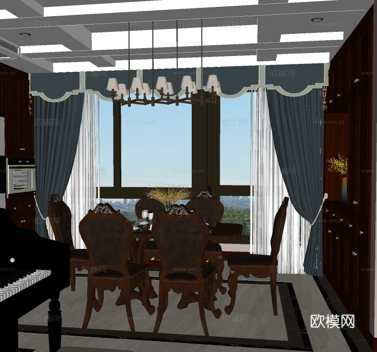 美式餐厅su模型下载